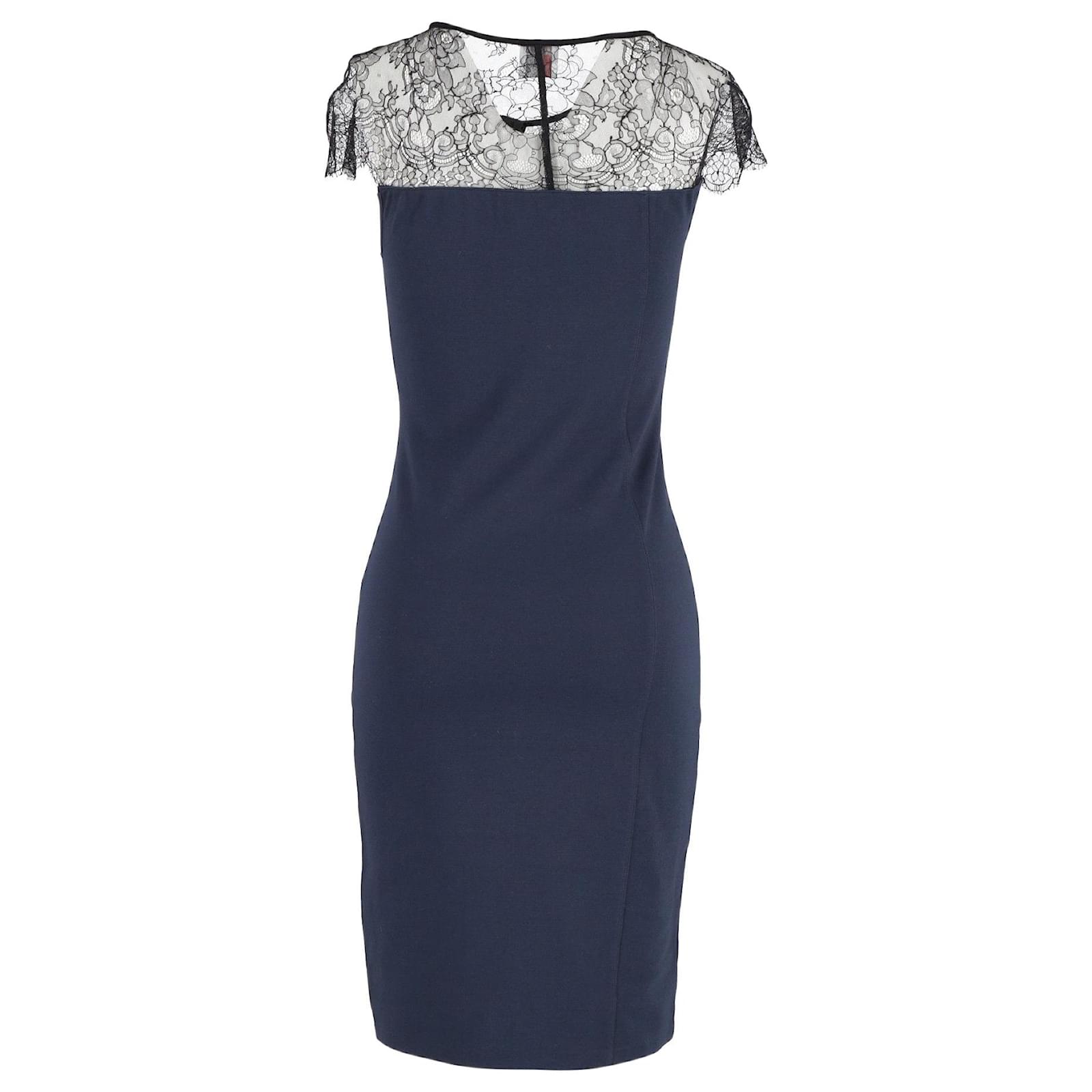 Red Valentino Lace Detail Dress in Navy Blue Viscose Polyester ref.1293822  - Joli Closet