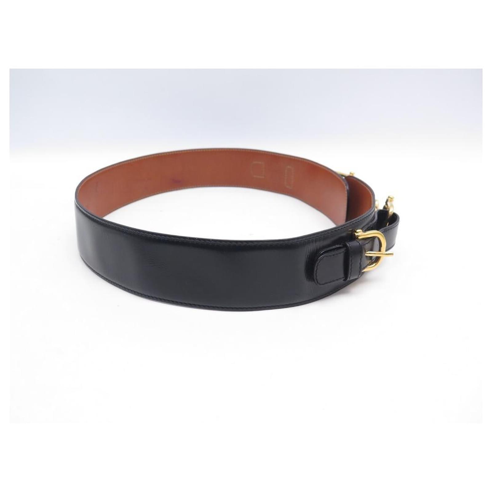 Céline VINTAGE CELINE GOLDEN MORS BELT 75 BLACK LEATHER