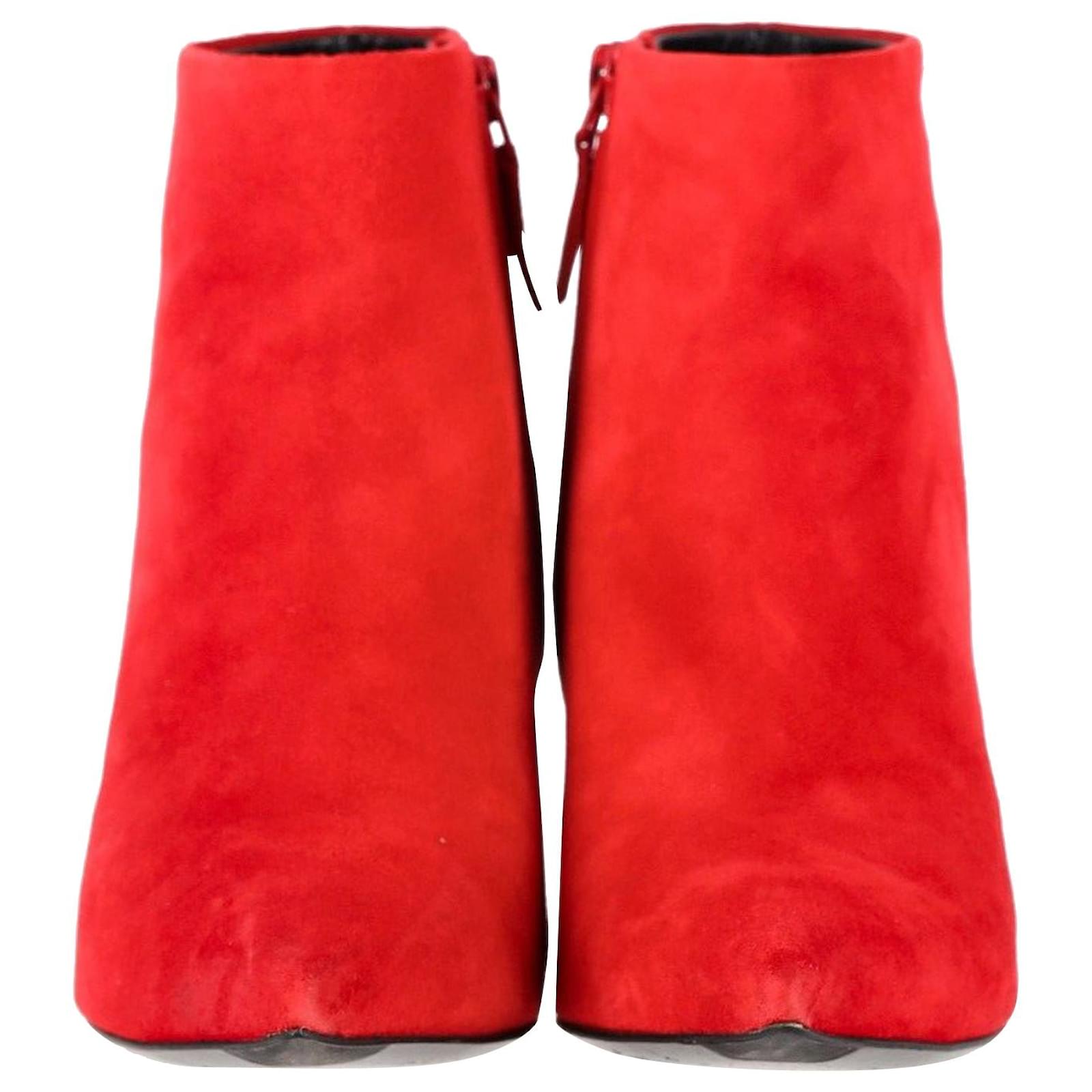 Balenciaga Pointed-Toe Ankle Boots in Red Suede Joli