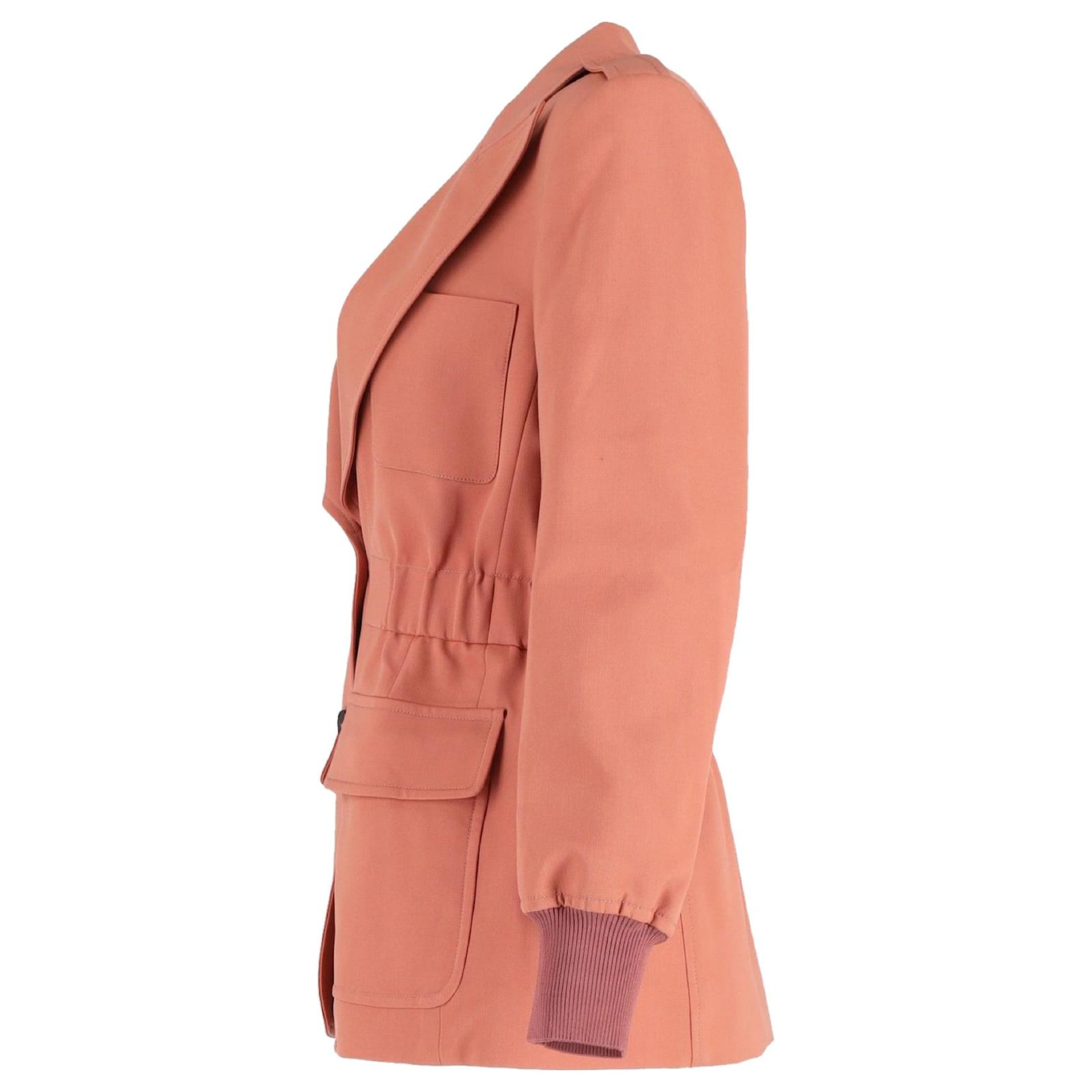 Chloé Chloe Gathered Grain de Poudre Blazer in Salmon Pink