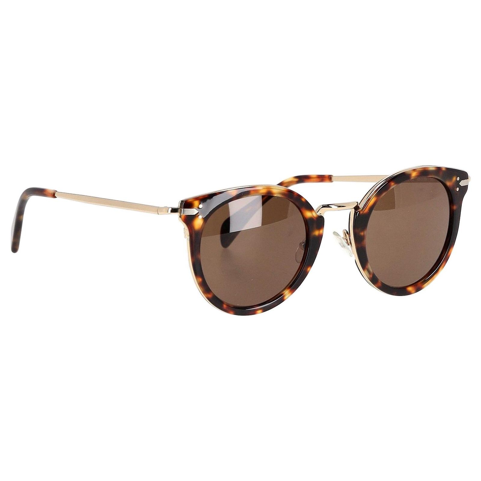 Céline Celine Lea Tortoise-Shell Round Sunglasses in Brown 