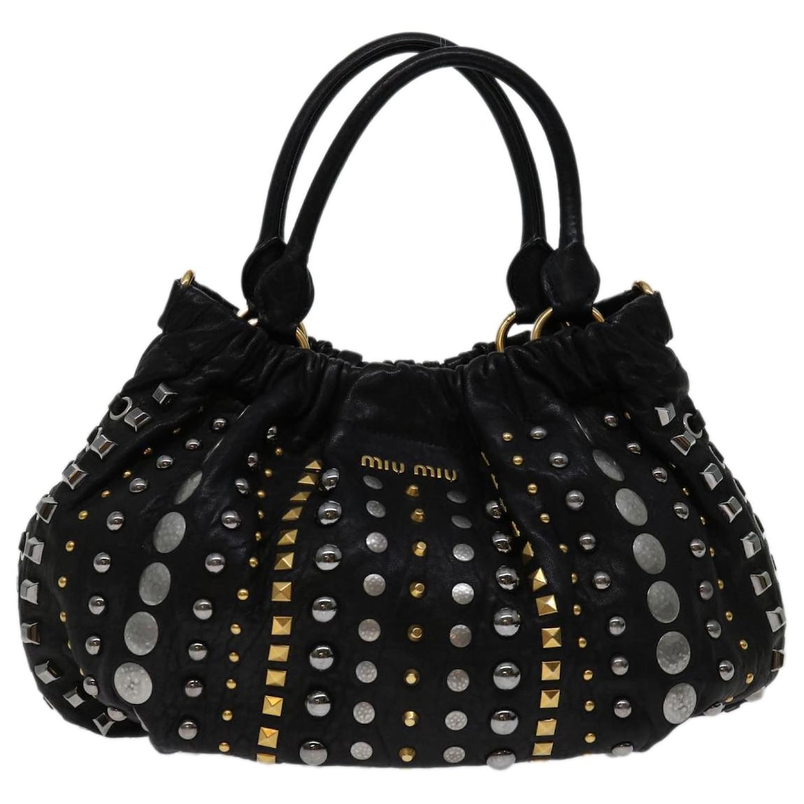 激安商品 Bag Hand Studs Miu Miu Leather ref bs13026 Auth Black 2way バッグ