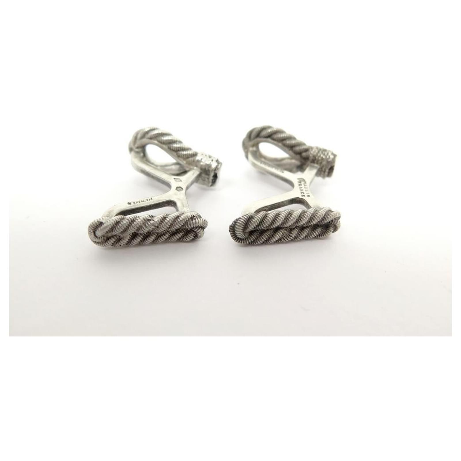 小物 Vintage HERMES Rope Cufflinks Silver 925 Hermès VINTAGE HERMES ROPE MARINE KNOT CUFFLINKS IN SILVER