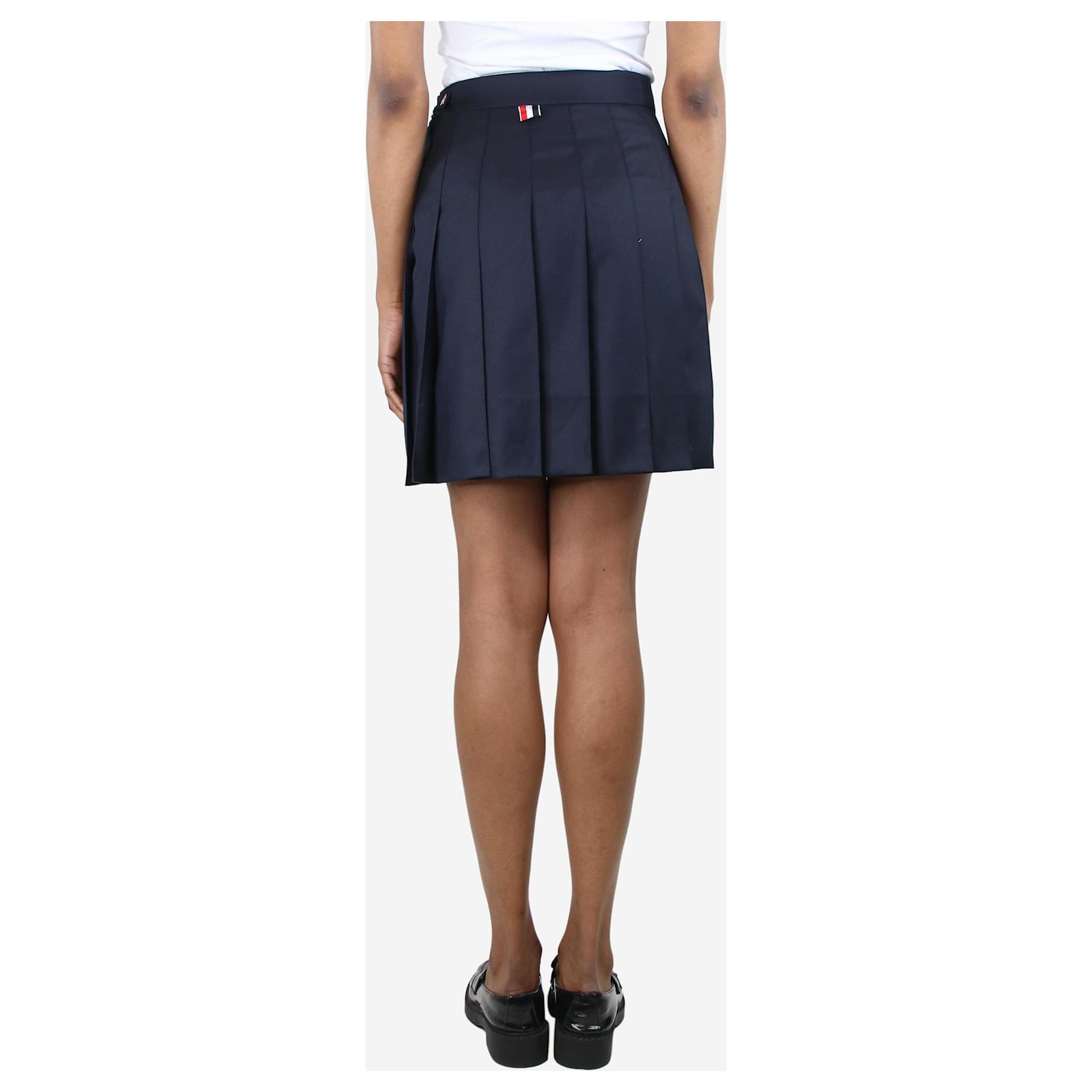 Thom Browne Navy blue pleated mini skirt - size UK 6 Wool
