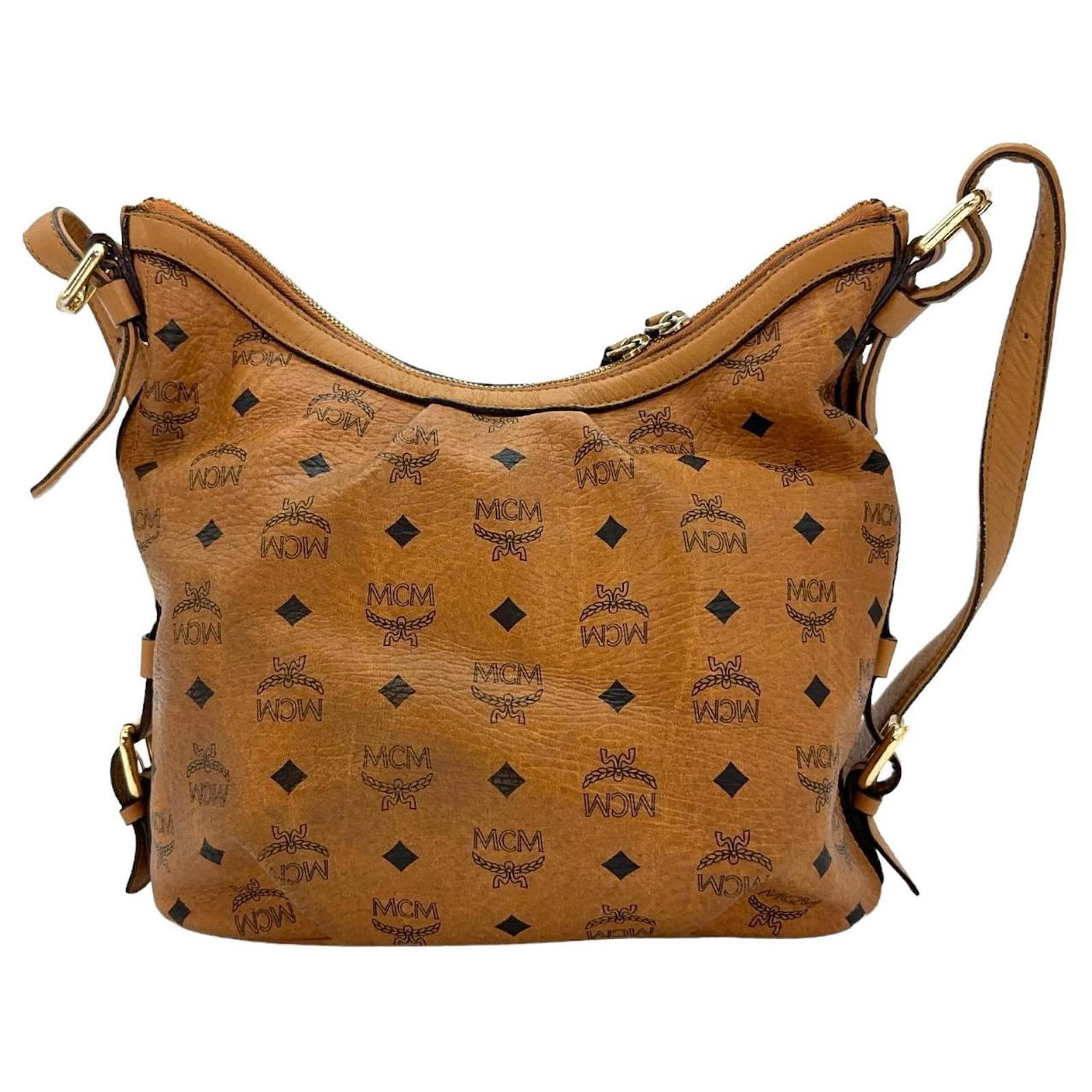 MCM Visetos Hobo Bag Cognac Shoulder Bag Shopper Bag Logo Print ref.1335437 Joli Closet