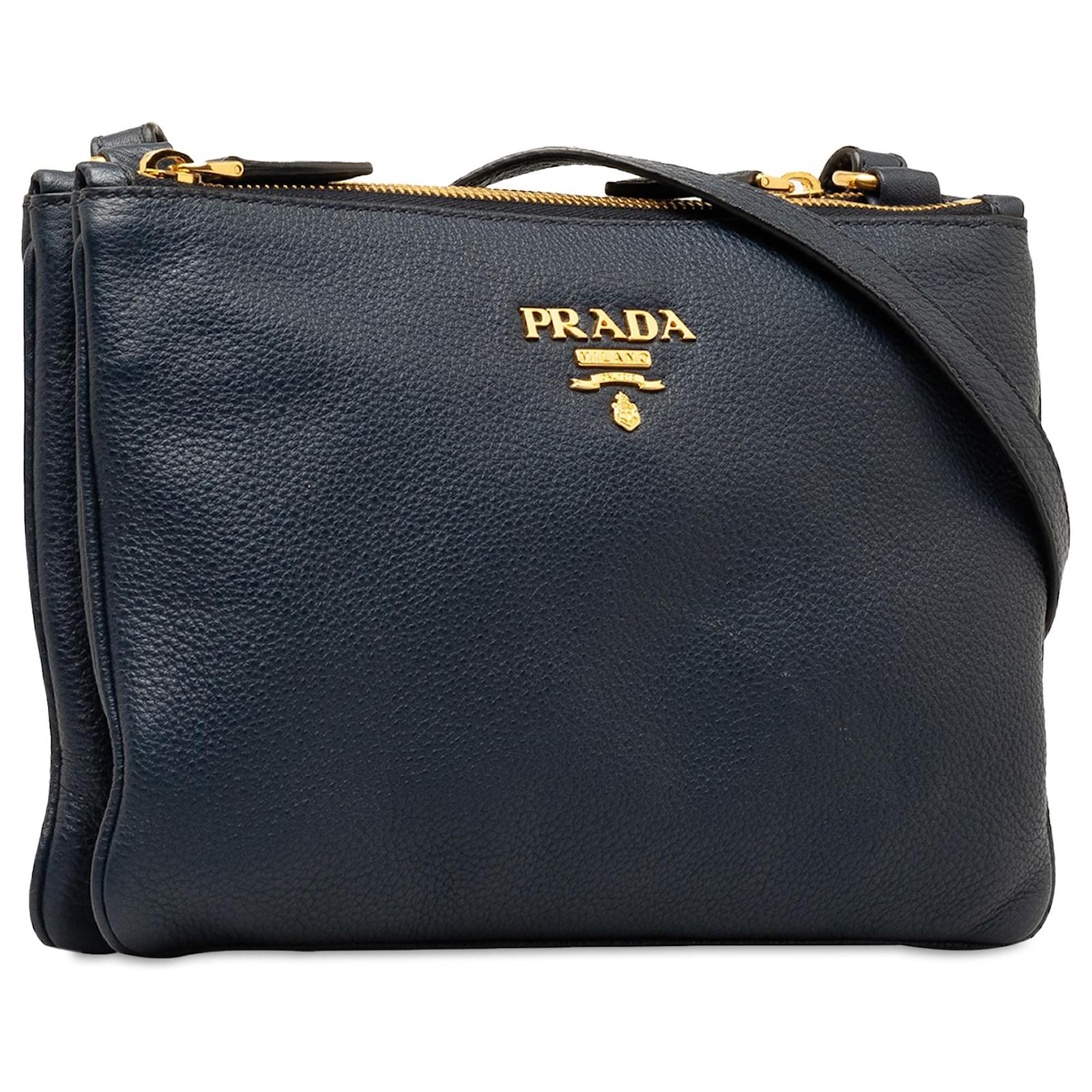 Prada vitello daino double compartment leather shoulder bag best sale