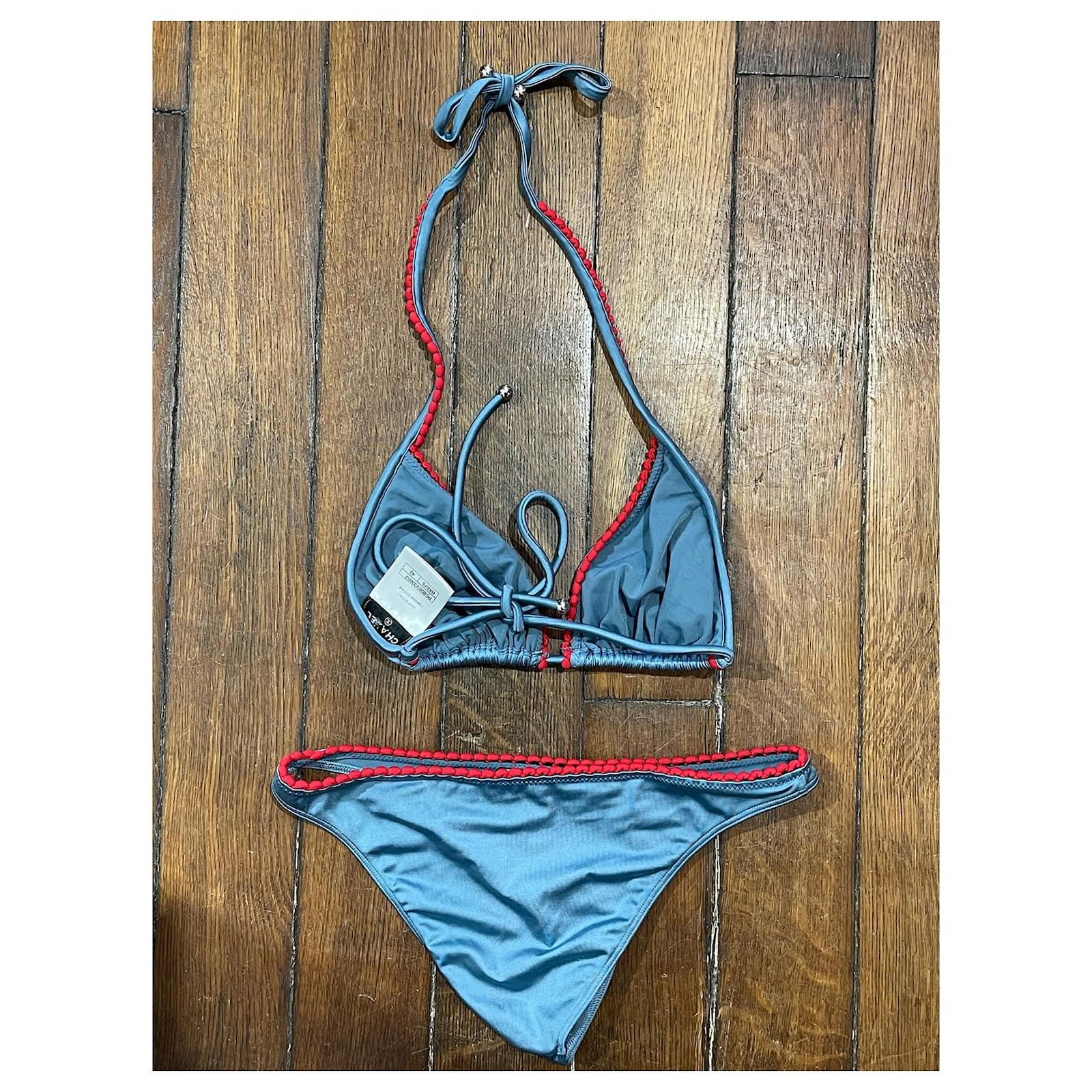 水色シャネル水着 Chanel水着シャネル三角ビキニ ブランド スイムウェア ビーチグッズ