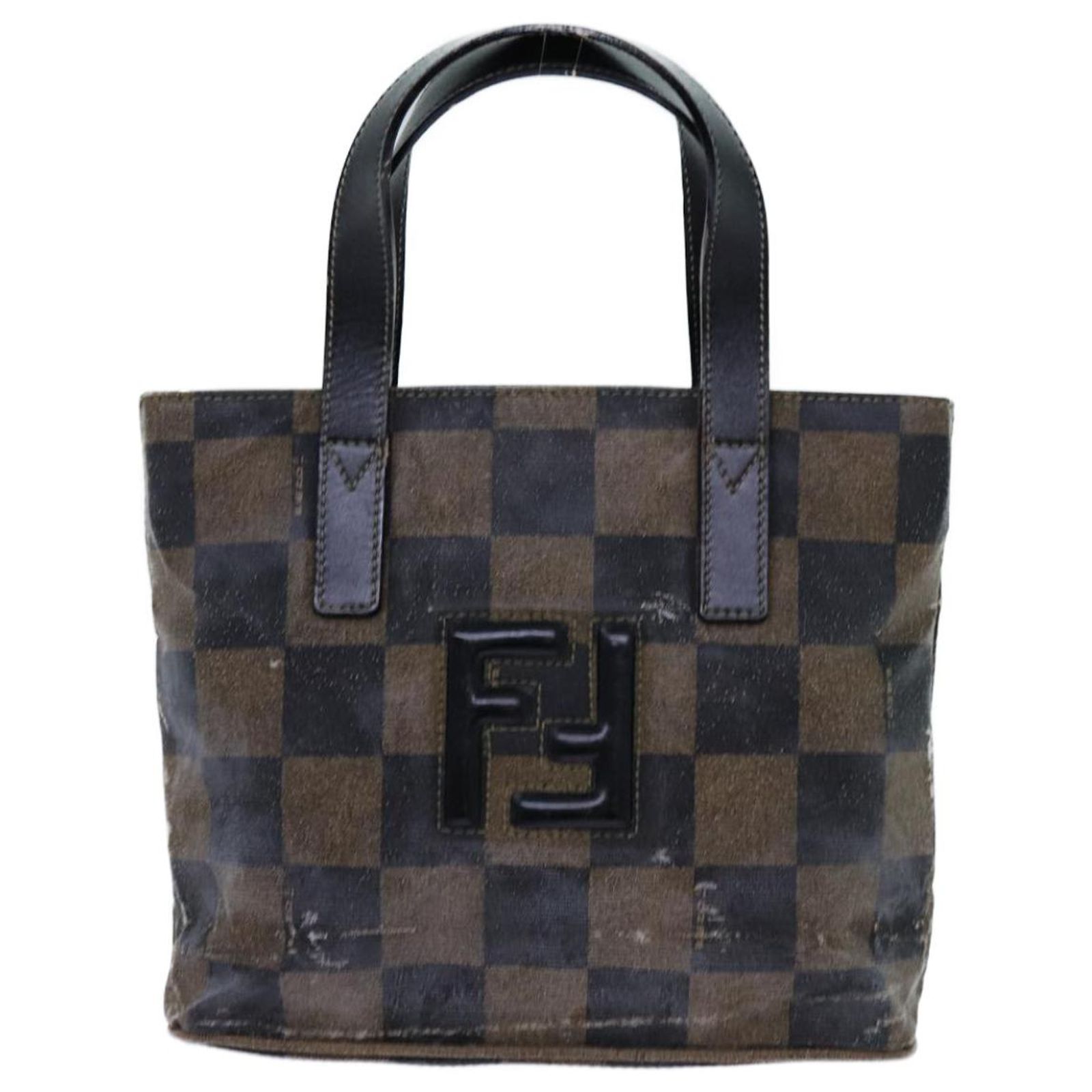 Pequin FENDI Pecan Canvas Hand Bag 2way Brown Black Auth 