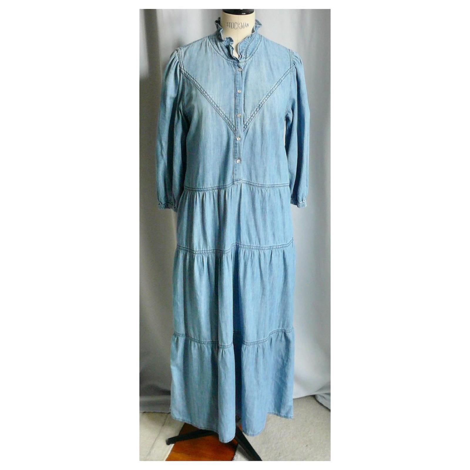 Ba&Sh BASH Long sky blue cotton denim dress Size 1 very good condition  Light blue ref.JC1350449 (Sold) - Joli Closet