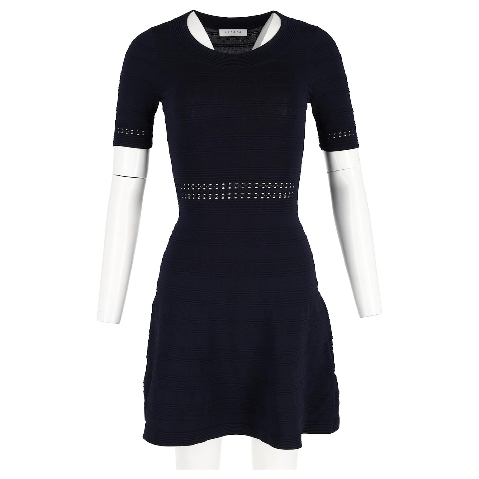 sandro fit and flare dress SANDRO Ange Knit Dress Bordeaux Wine Dress 2019 Collection size S smal –  Afashionistastore main image 0