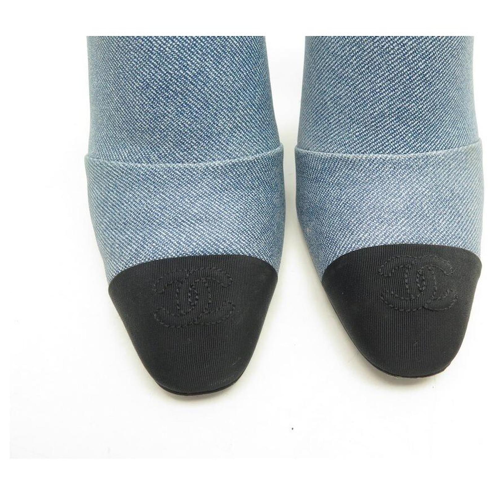 Chanel denim mules hotsell