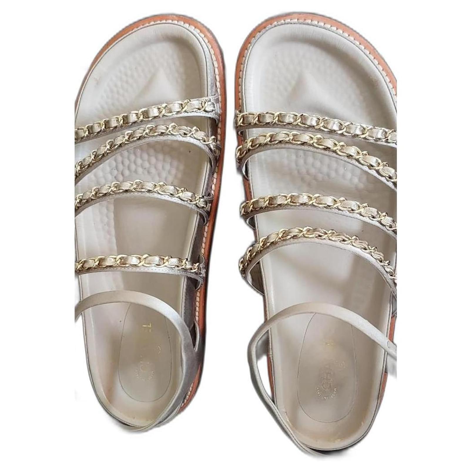 Cambon Chanel multistrap sandals Beige Leather ref.1356399 Joli Closet