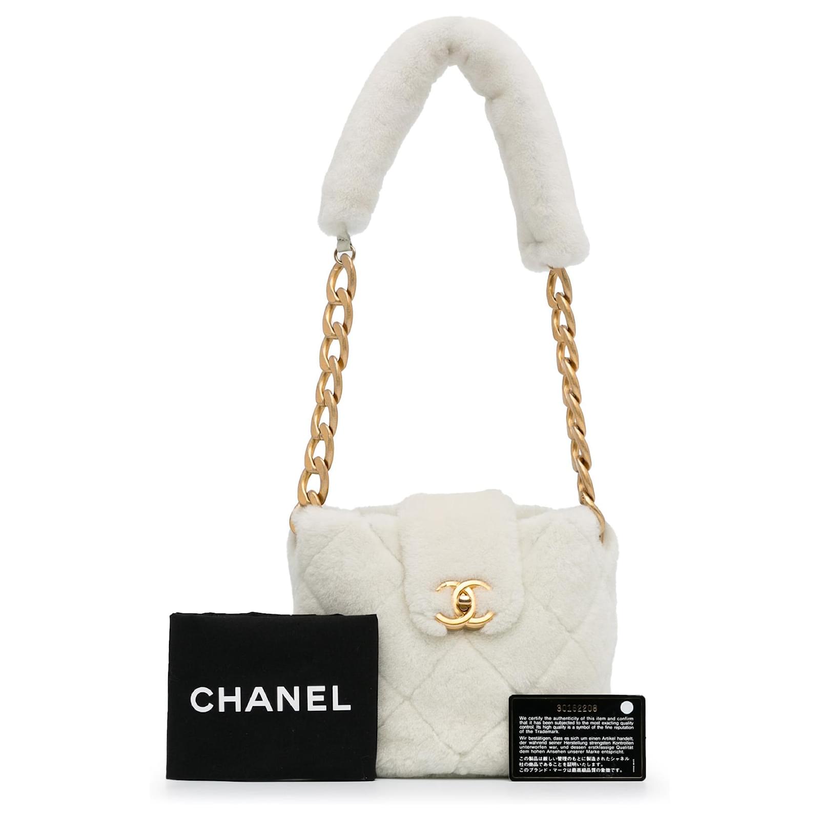 Chanel White Shearling CC Shoulder Bag Fur Joli Closet
