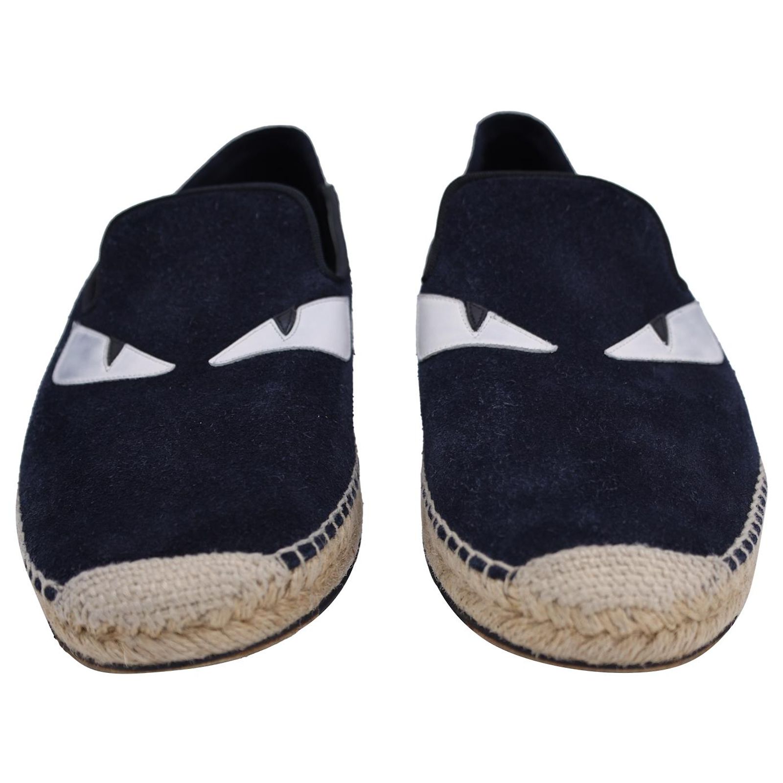 Fendi Monster Eyes Slip On Espadrilles in Navy Blue Suede  display picture 1