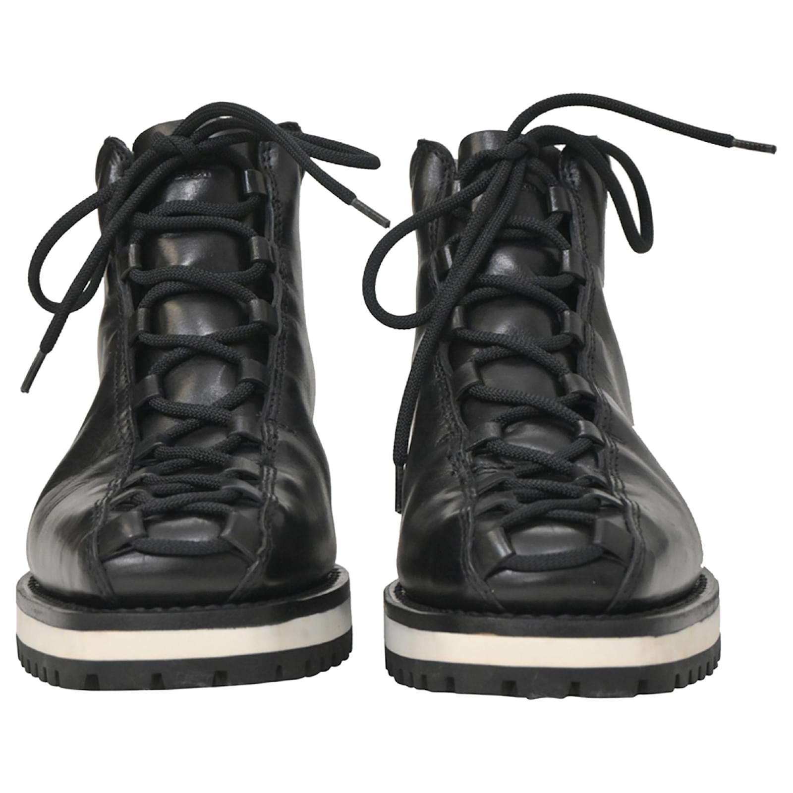 Moncler Gamme Bleu Lace-Up Boots in Black Leather ref.JC1361325