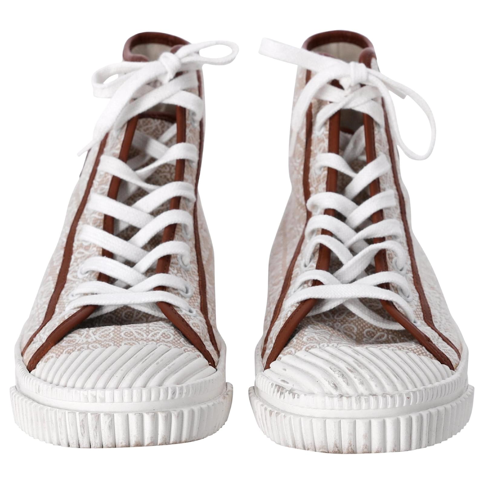 Loewe Anagram Logo High-Top Sneakers in Brown Canvas Cloth ref