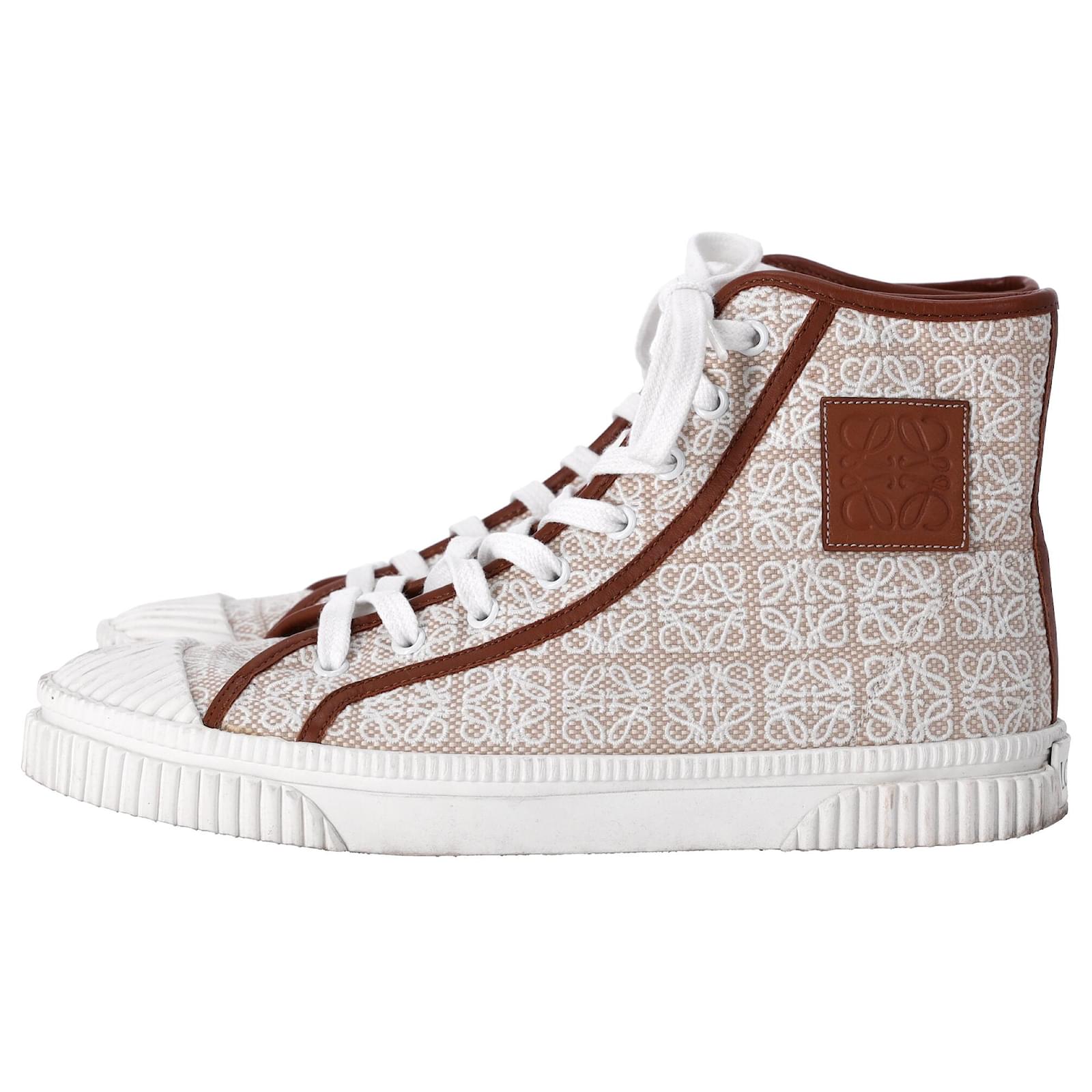 Loewe Anagram Logo High-Top Sneakers in Brown Canvas Cloth