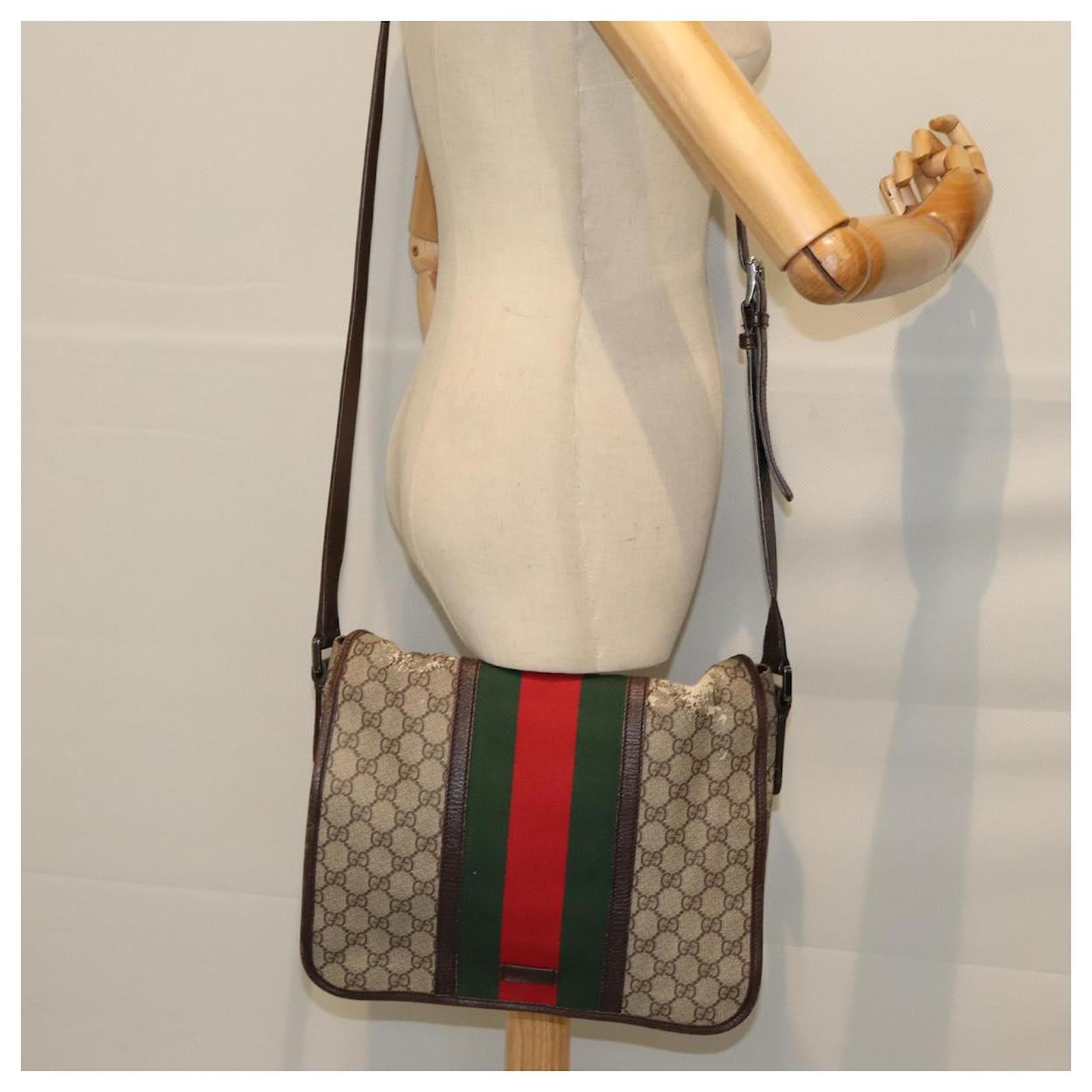 GUCCI GG Supreme Web Sherry Line Shoulder Bag PVC Beige Red 145844