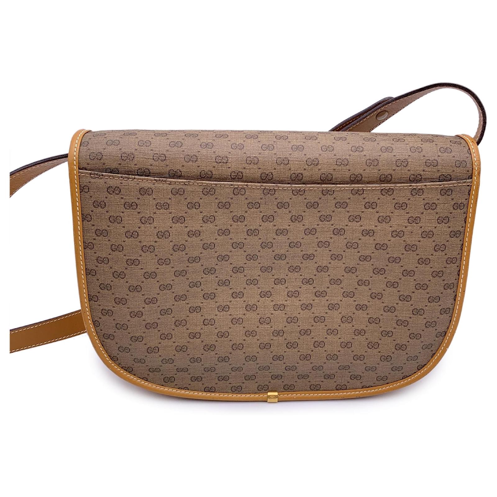 Gucci Vintage Beige Monogram Canvas and Leather Flap Shoulder Bag