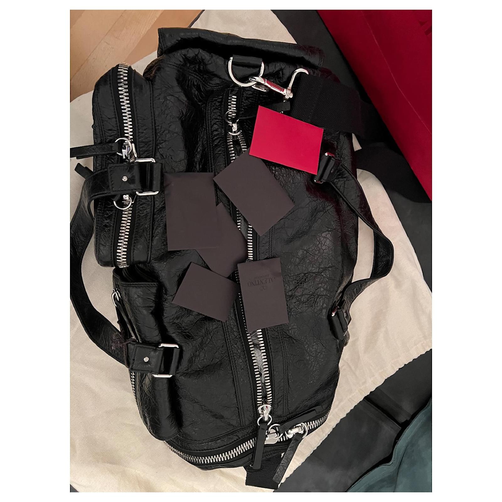 Valentino Garavani Double Zip Tasche Weekender Schwarz Lackleder