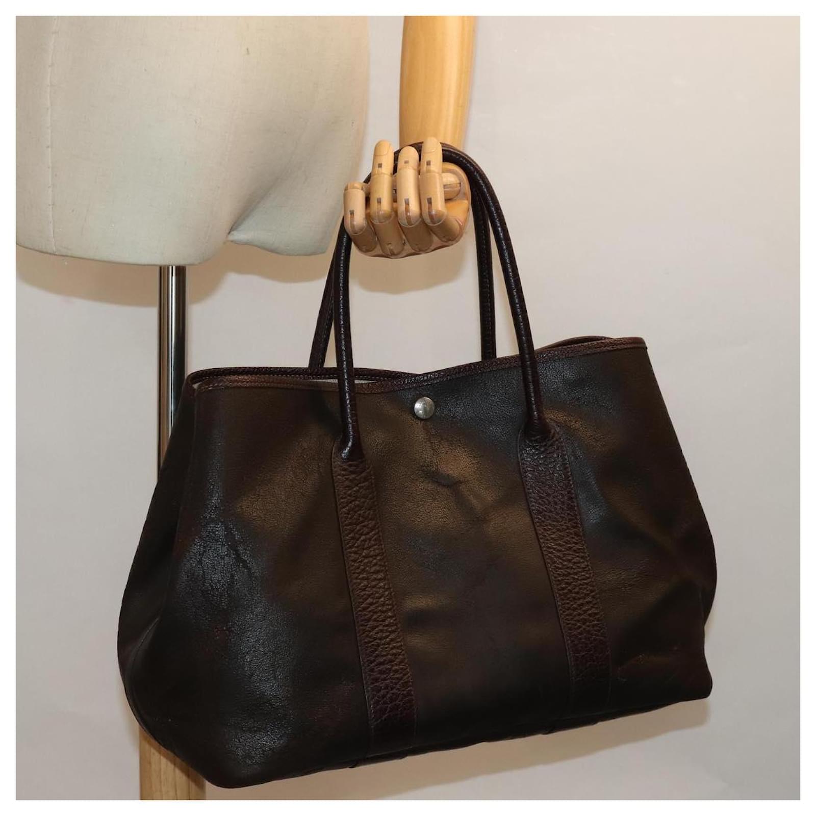 Hermès HERMES Amazonia Garden Party PM Hand Bag Leather Brown Auth