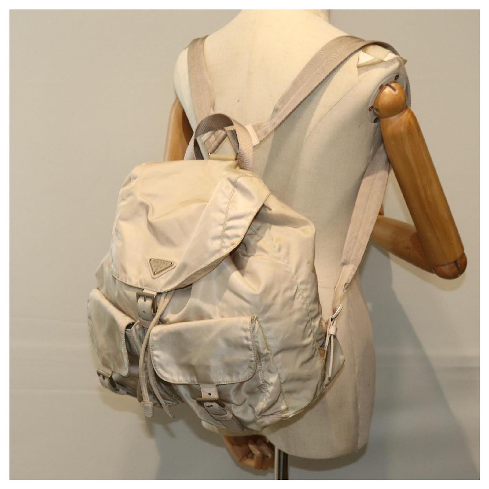 PRADA Backpack Nylon Cream Auth 75340 ref.1401213 - Joli Closet