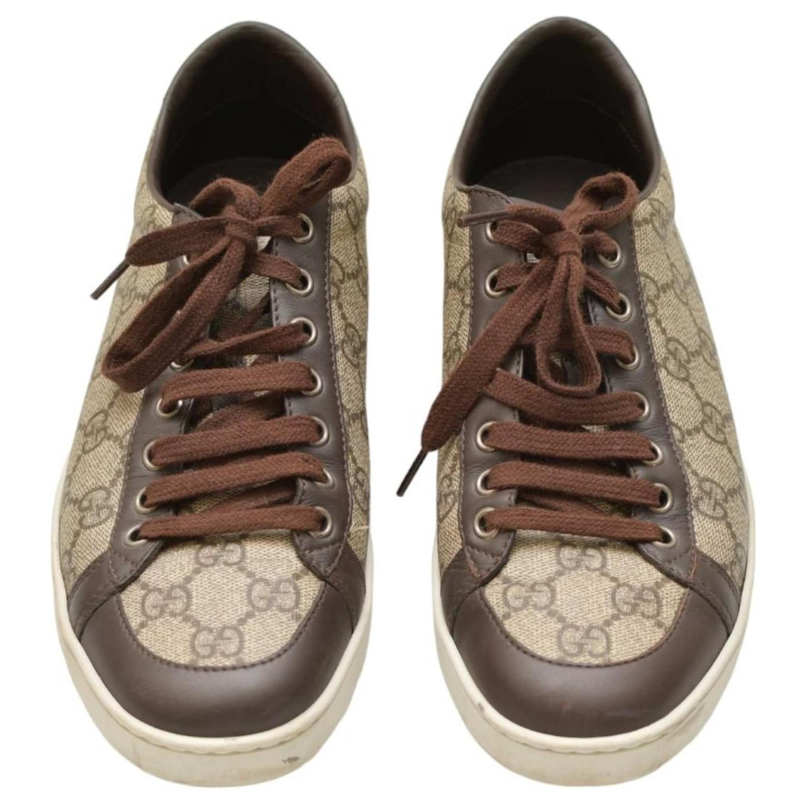 Gucci GG Supreme Monogram Womens Tessuto Canvas Designer Sneakers 38.5 Ebony Brown Leather ref.1404211 Joli Closet