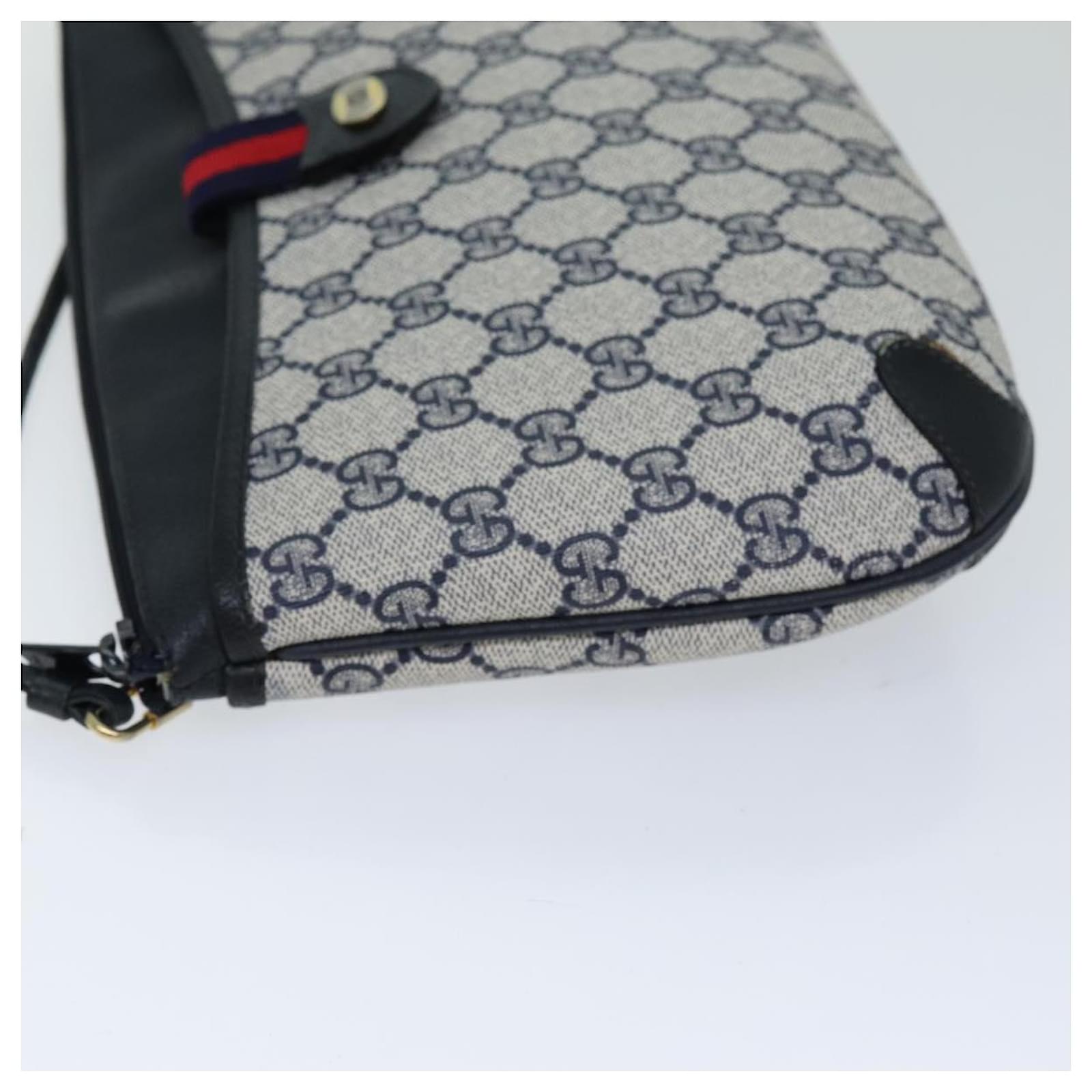 GUCCI GG Supreme Sherry Line Shoulder Bag PVC Navy Red 39 02