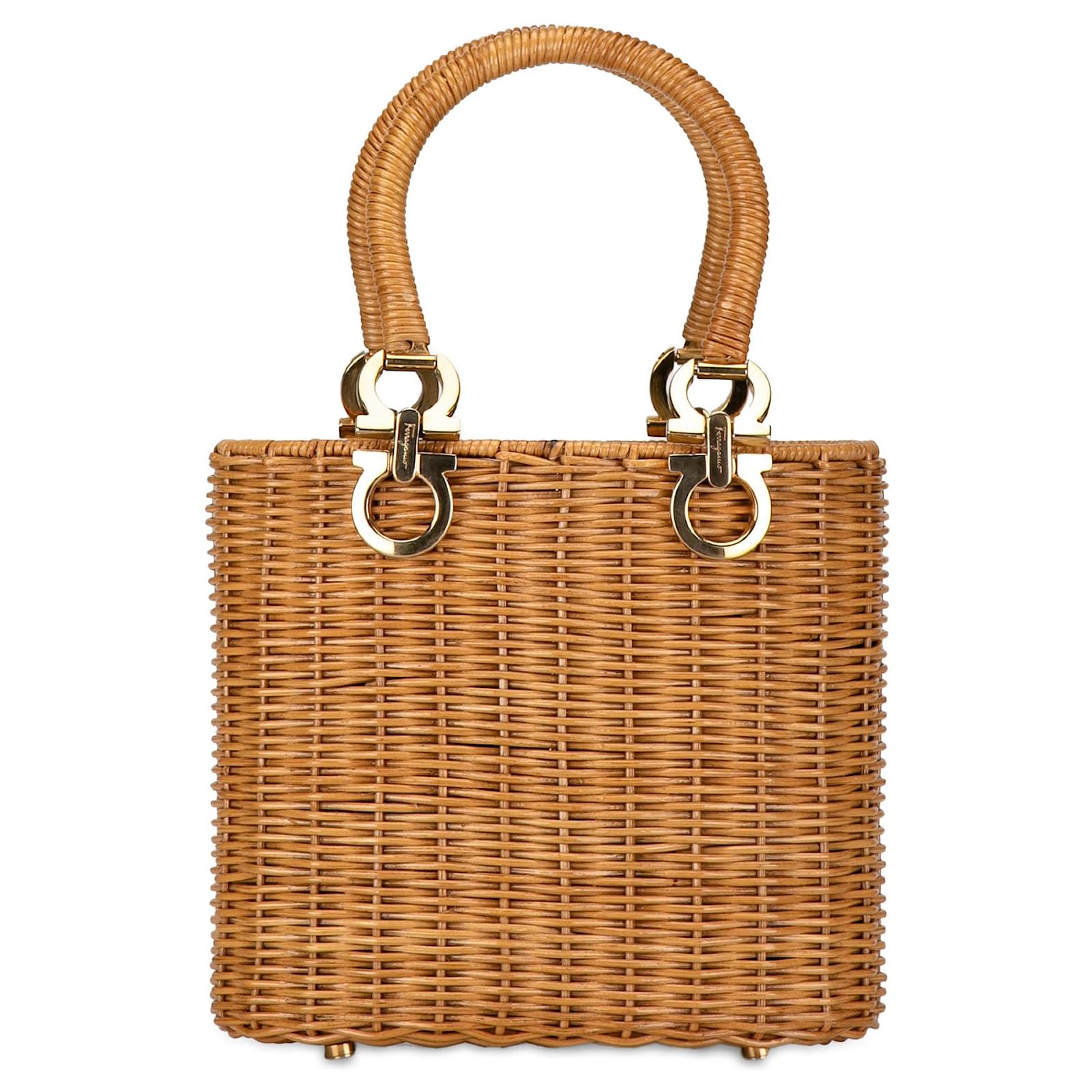 Salvatore Ferragamo Tan Ferragamo Rattan Gancini Basket Bag Camel Cloth ref.1406491 Joli Closet