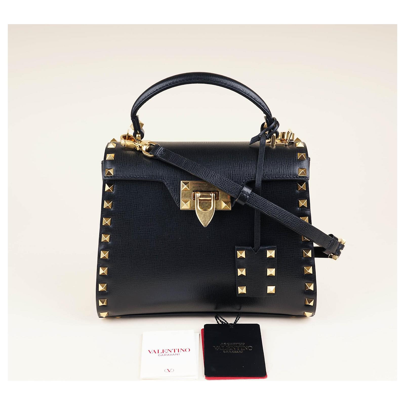 Valentino Garavani Rockstud Alcove Top Handle Black Leather