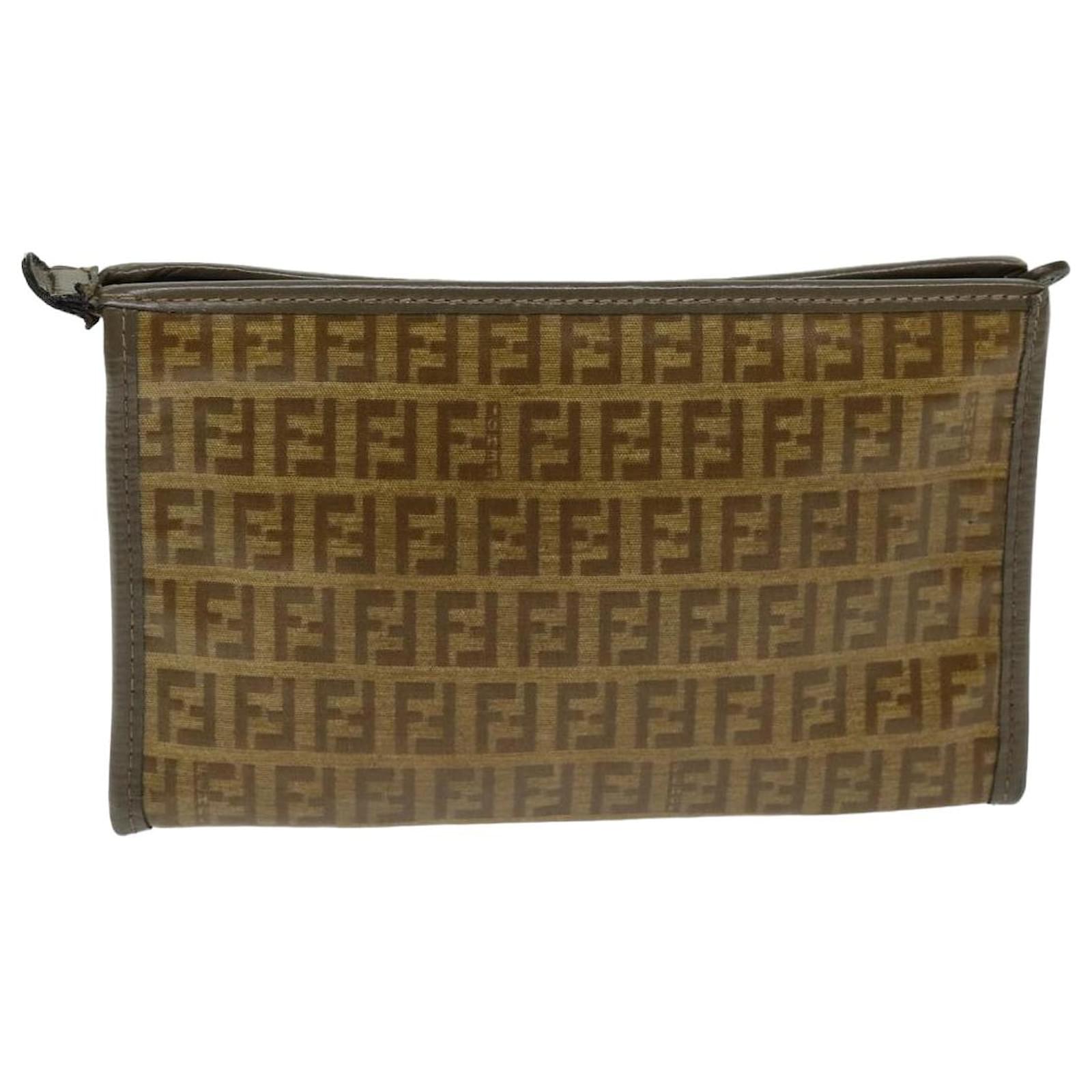 FENDI Zucchino Canvas Pouch Vintage Brown Auth 76457 Cloth ref.1409803 Joli Closet