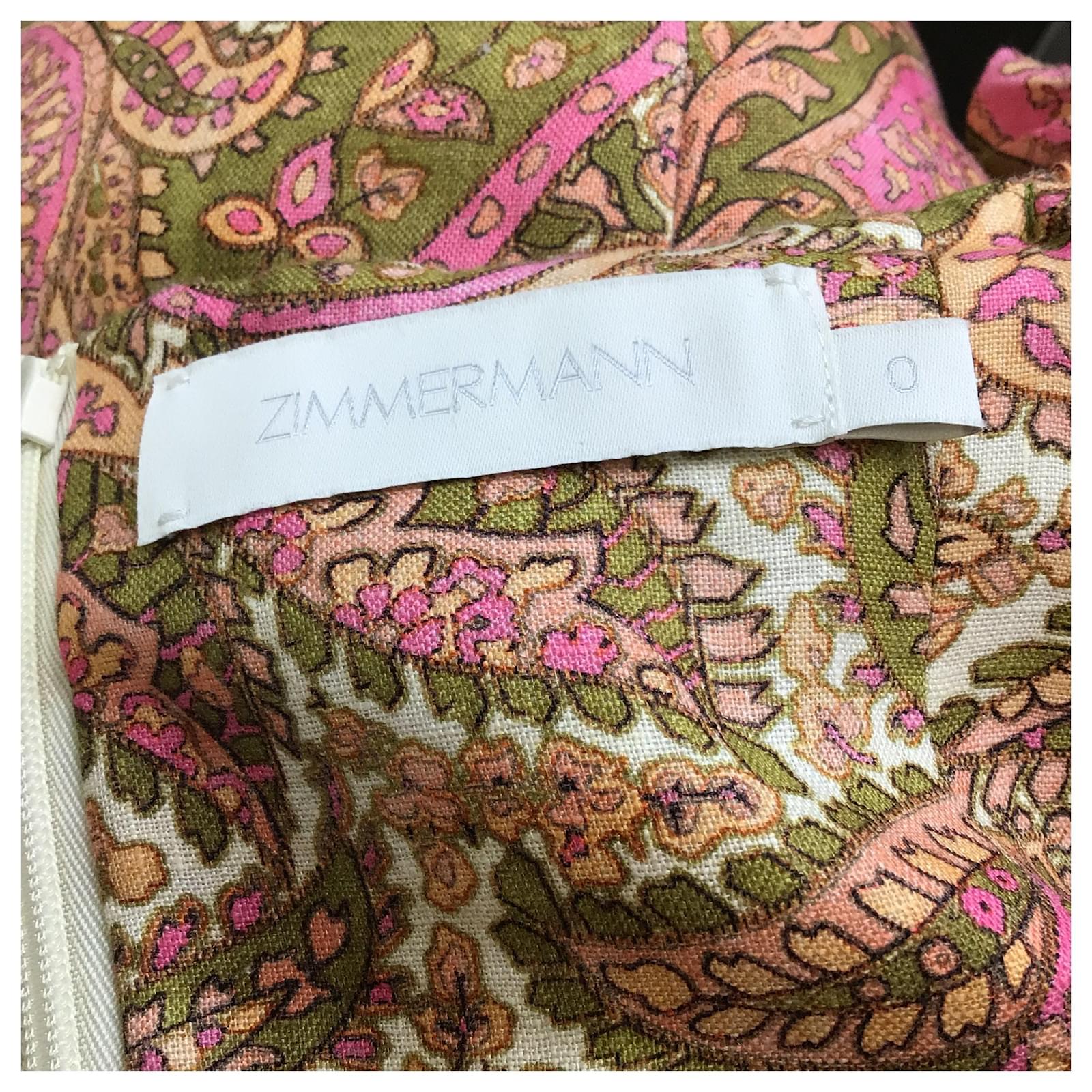 Zimmermann Pink / Green Paisley Printed Ruffled Linen Dress Multiple colors  ref.JC1410091 (Sold) - Joli Closet