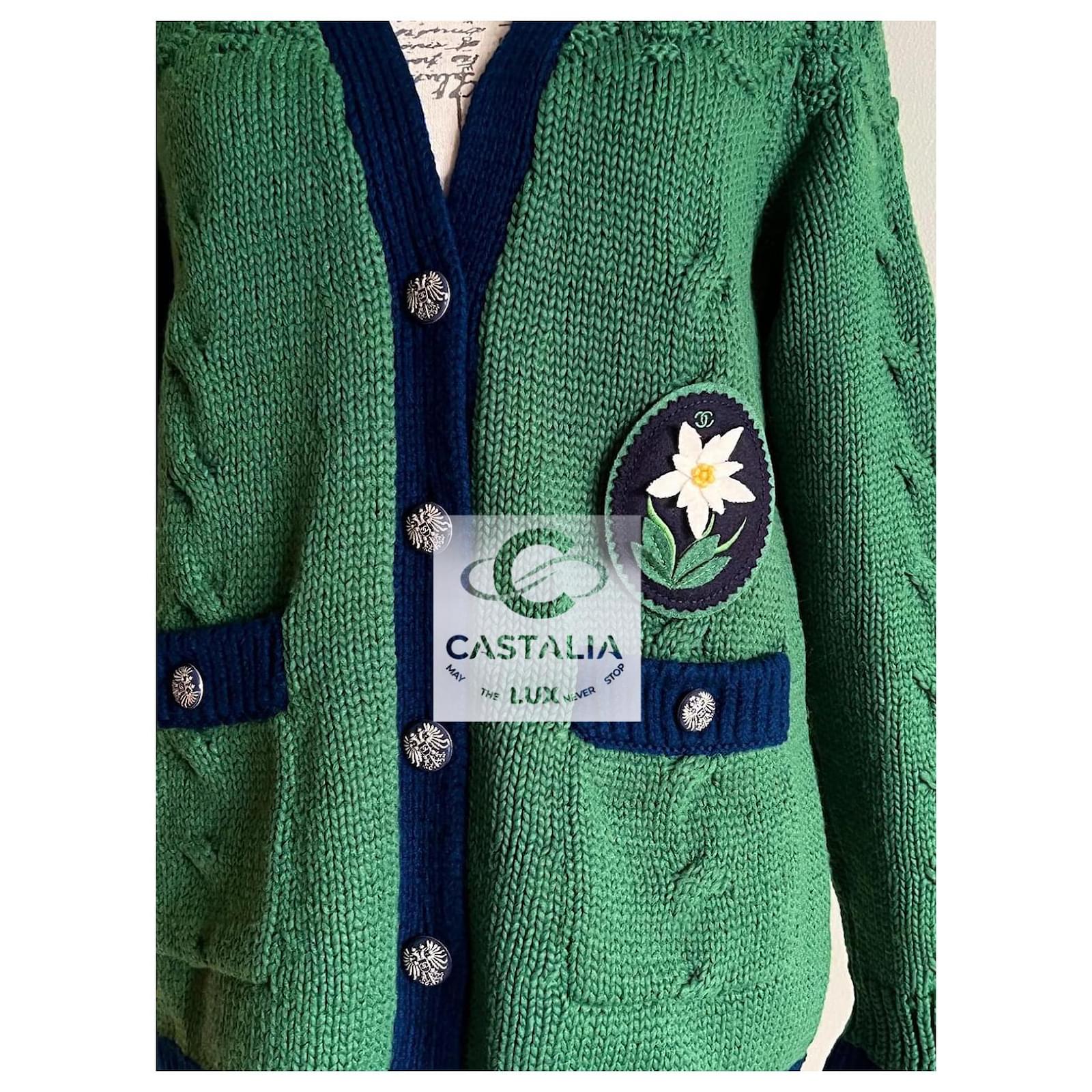 Chanel Rarest CC Edelweiss Patch Salzburg Cardigan Green