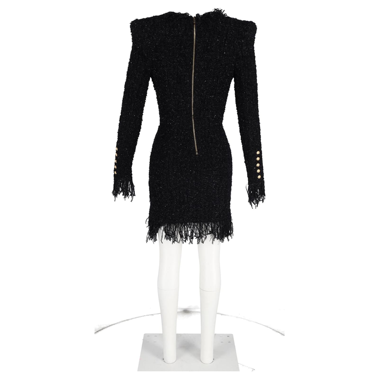 Balmain Fringed Blazer Dress in Black Tweed Wool ref.JC1411886 (Sold) - Joli Closet Balmain Fringed Blazer Dress in Black Tweed Wool ref.JC1411886 (Sold) - Joli Closet
