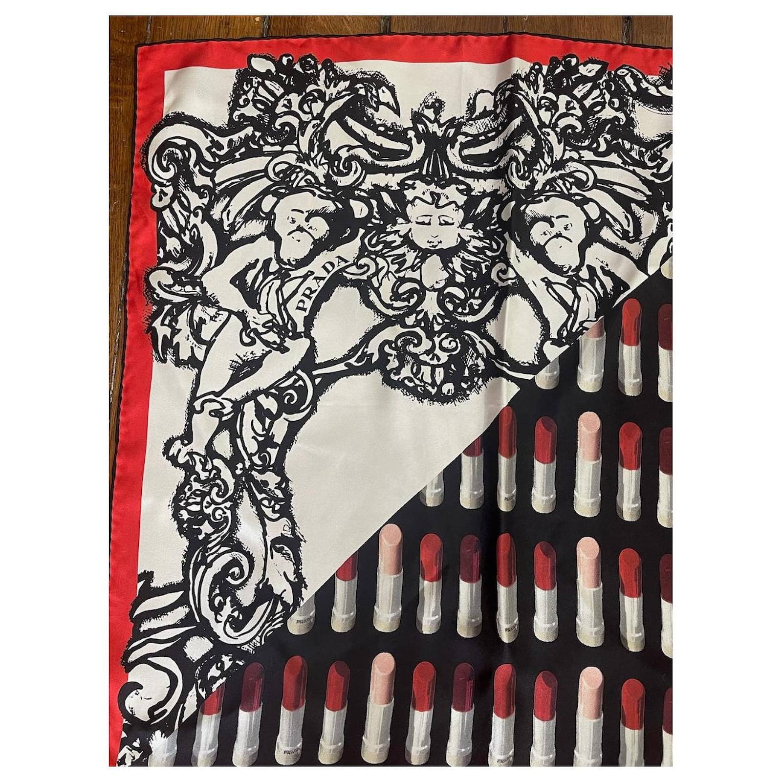 スカーフ PRADA 'Symbole' print scarf Red Red/White Printed silk twill scarf 90x90 | PRADA