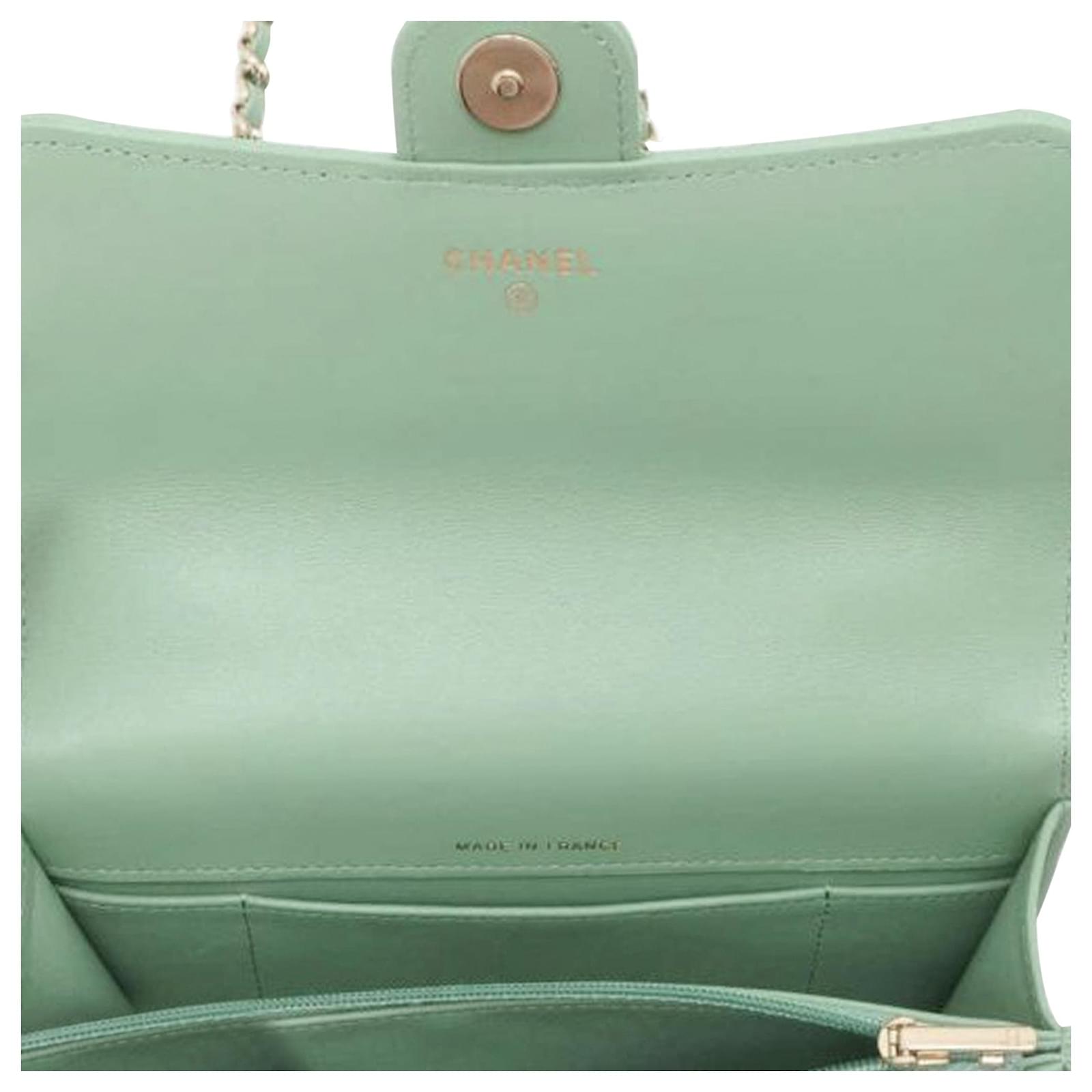 Green Chanel CC Quilted Lambskin Top Handle Phone Holder
