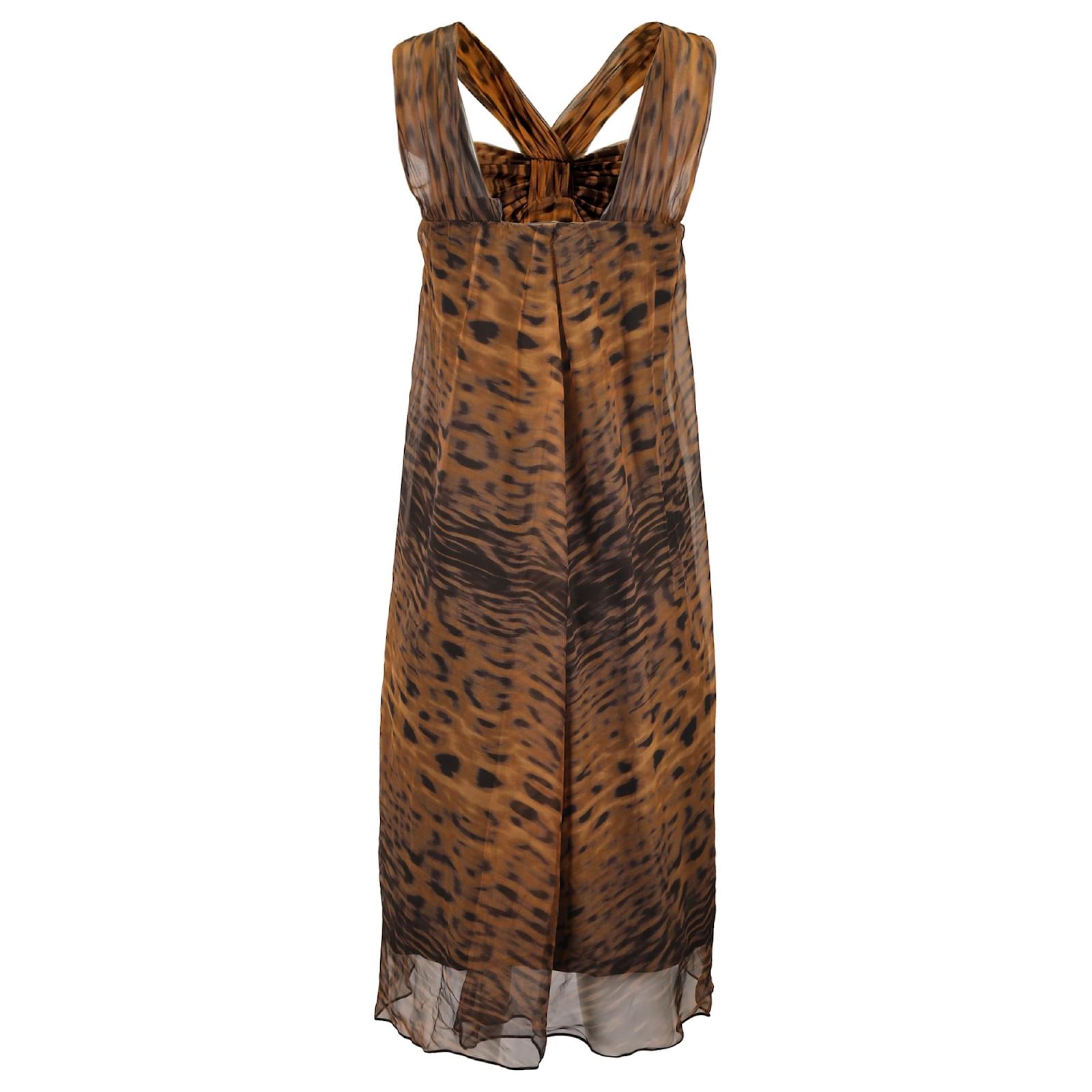 Max Mara Studio Leopard Print Halter Midi Dress in Brown Silk ref