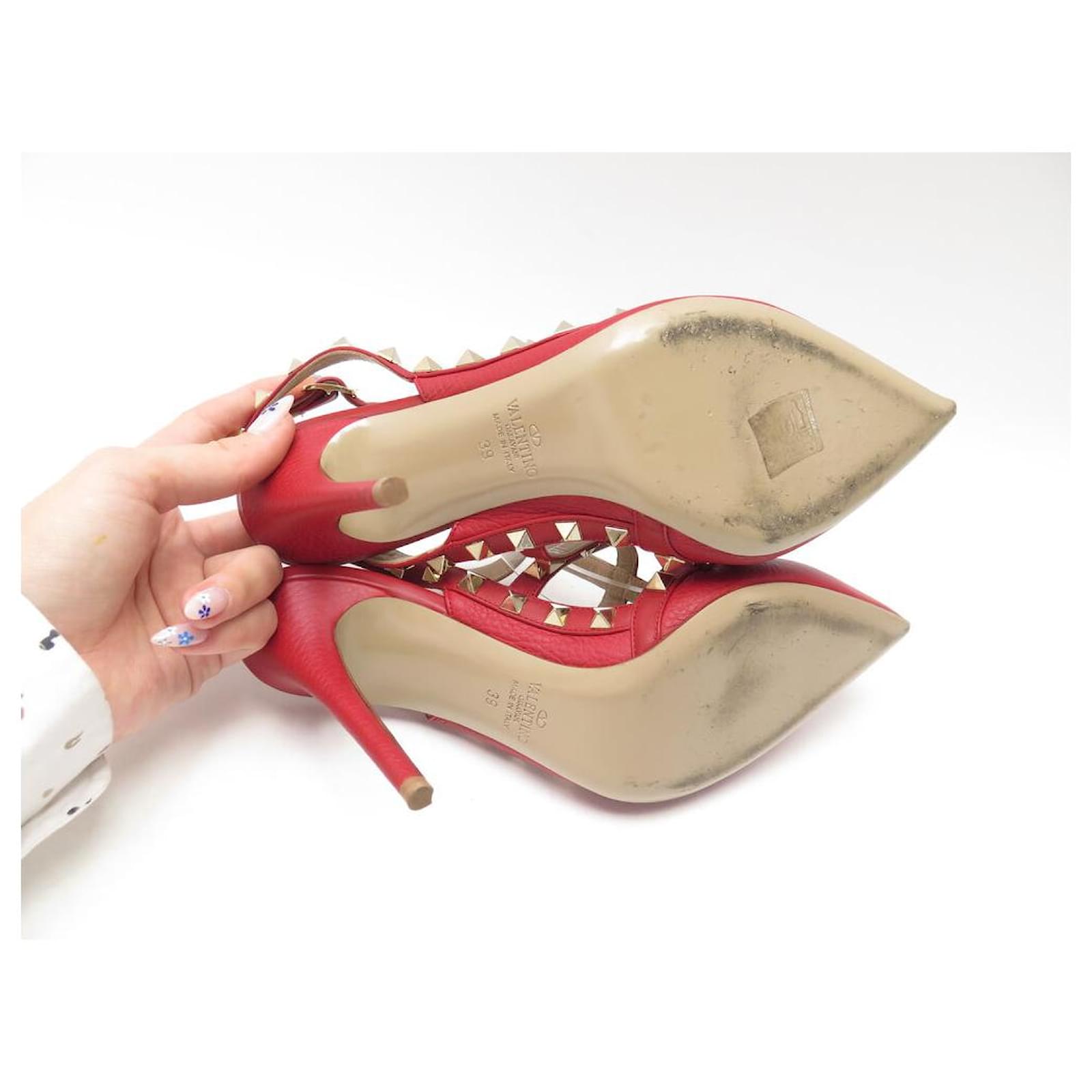 NEW VALENTINO SHOES ROCKSTUD PUMPS 39 RED SEED LEATHER SHOES