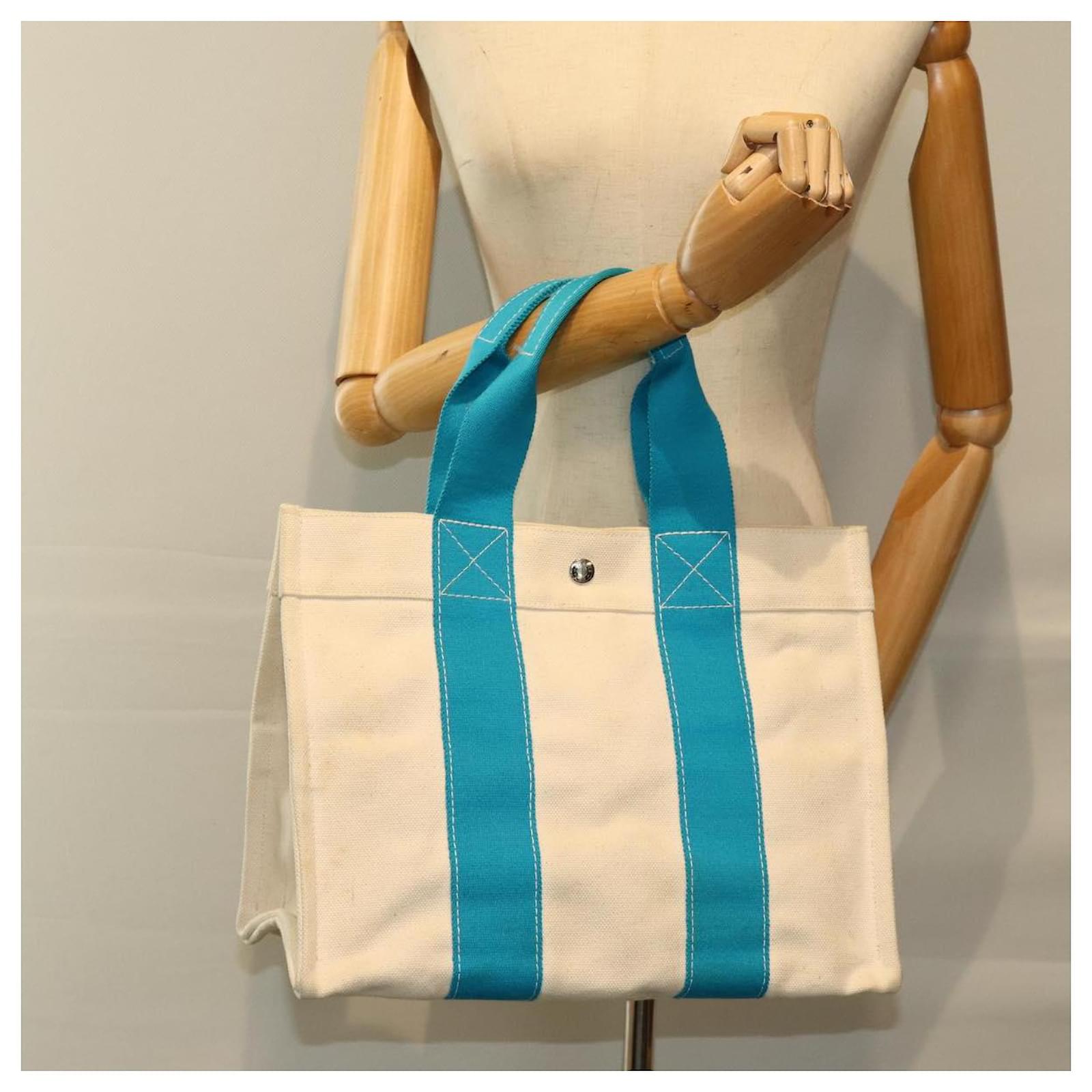 Hermès HERMES Bora Bora PM Tote Bag Canvas Light Blue White Auth