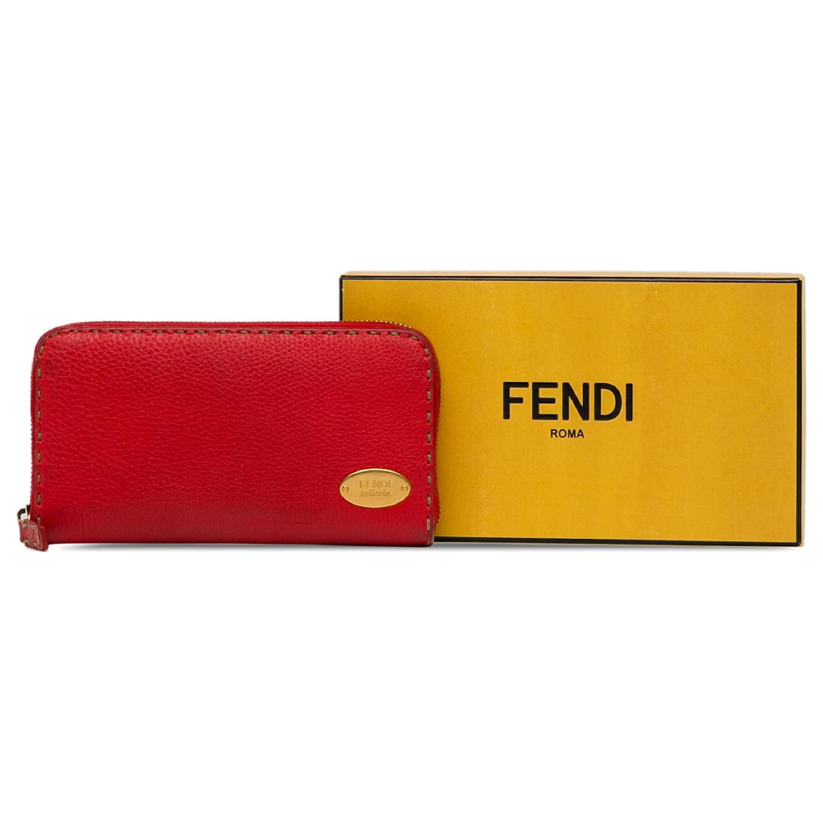 Fendi Red Leather Selleria Zip Around Long Wallet Pony-style