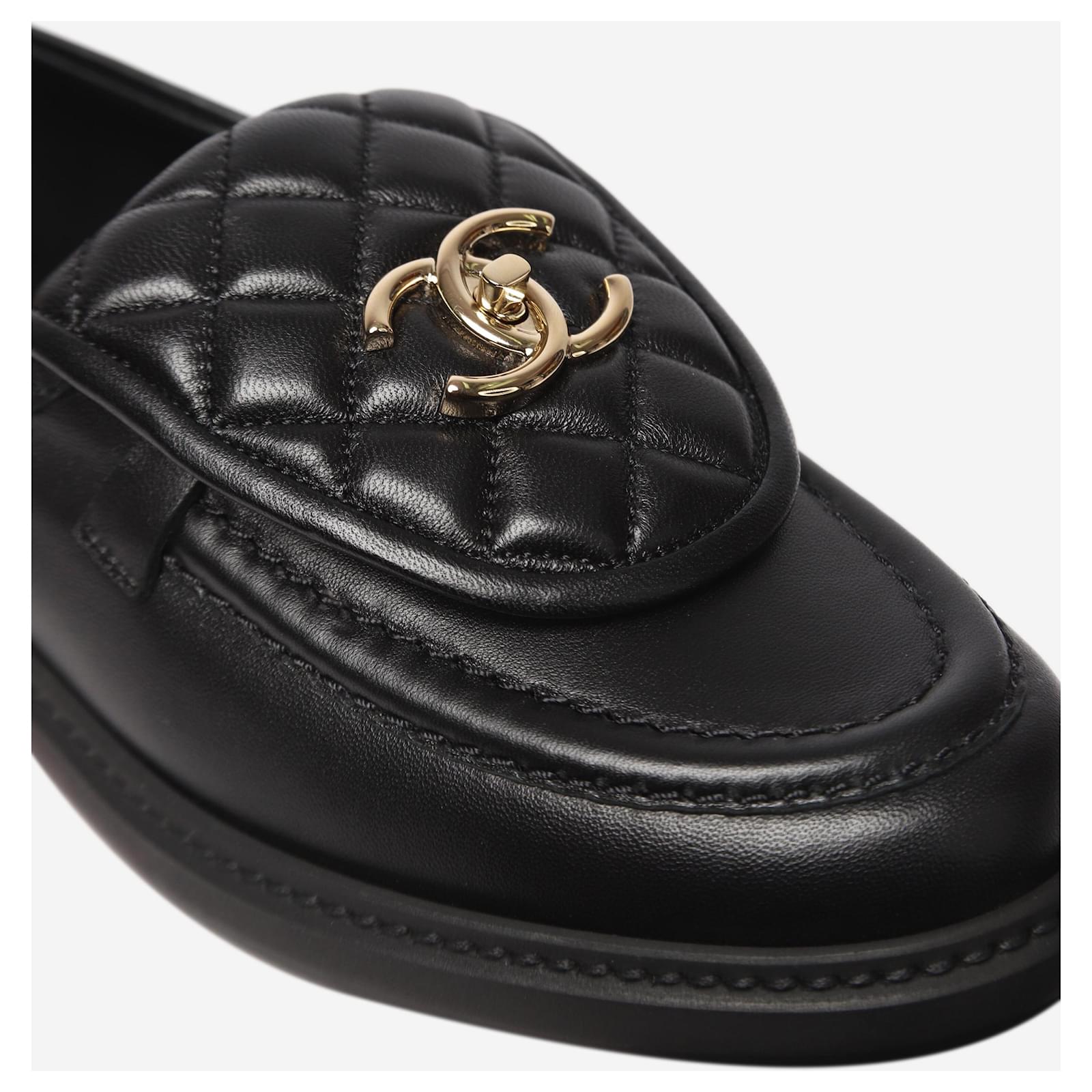 Chanel Black quilted flap loafers - size EU 38 Leather ref.1417183
