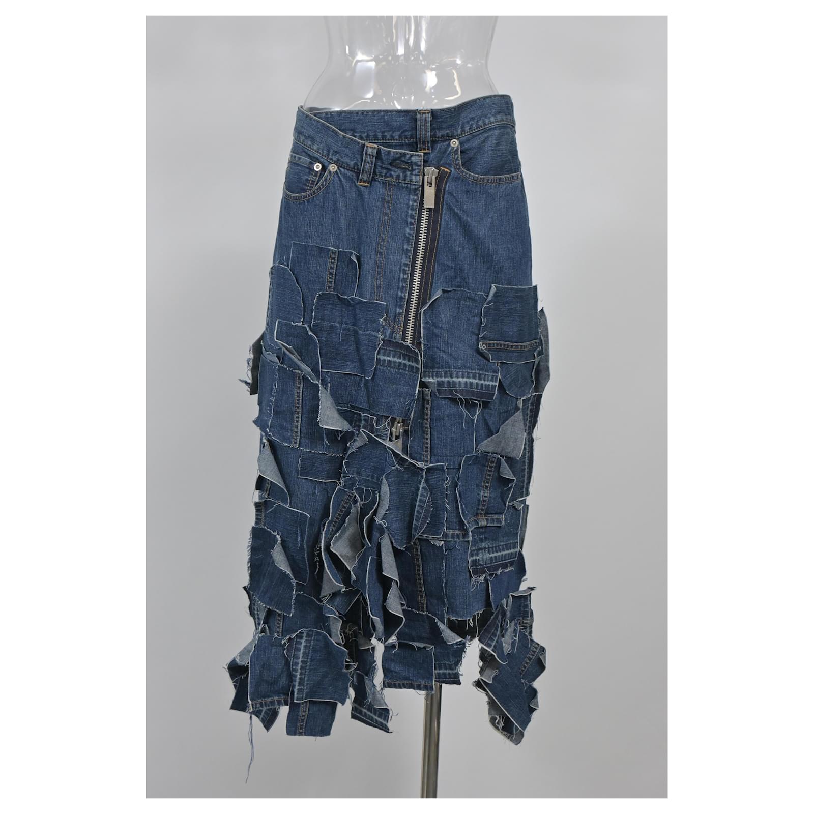 Sacai Luck Sacai Patchwork Midi Skirt in Blue Denim ref