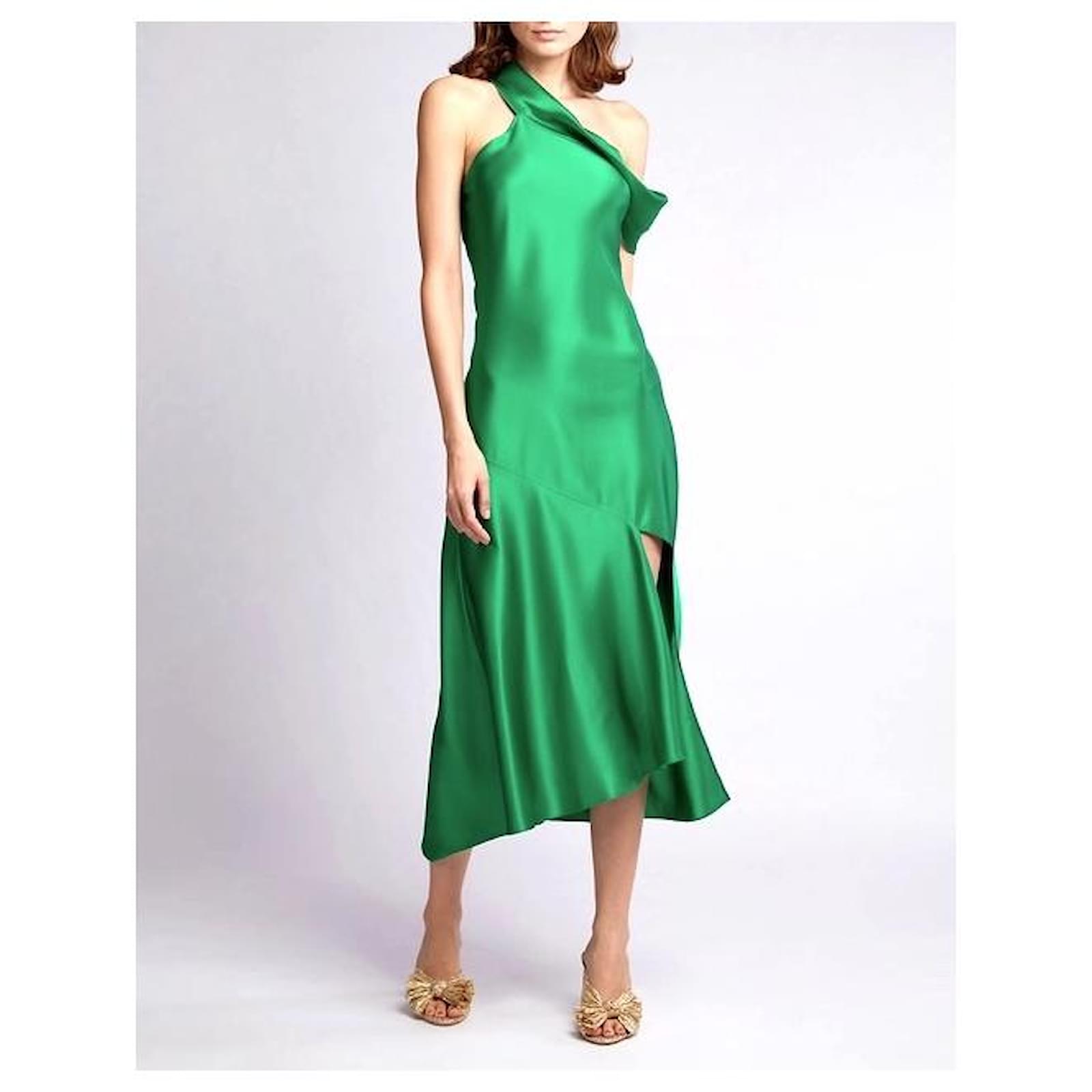 Autre Marque Cushnie Martina Green Satin Off The Shoulder Dress Silk  ref.JC1417902 (Sold) - Joli Closet