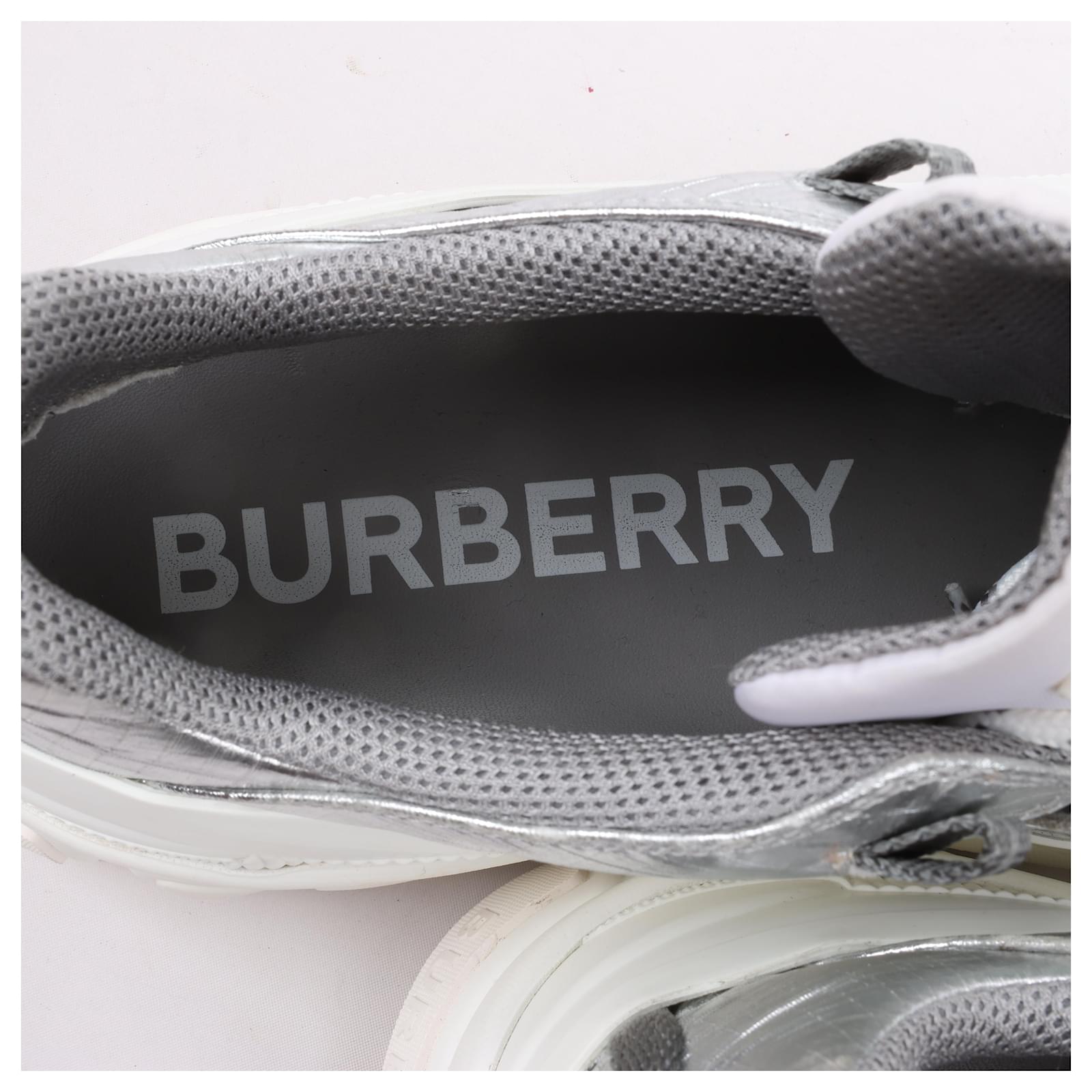 Burberry Arthur Leather x Fabric Sneakers 43 Silver x White Mesh
