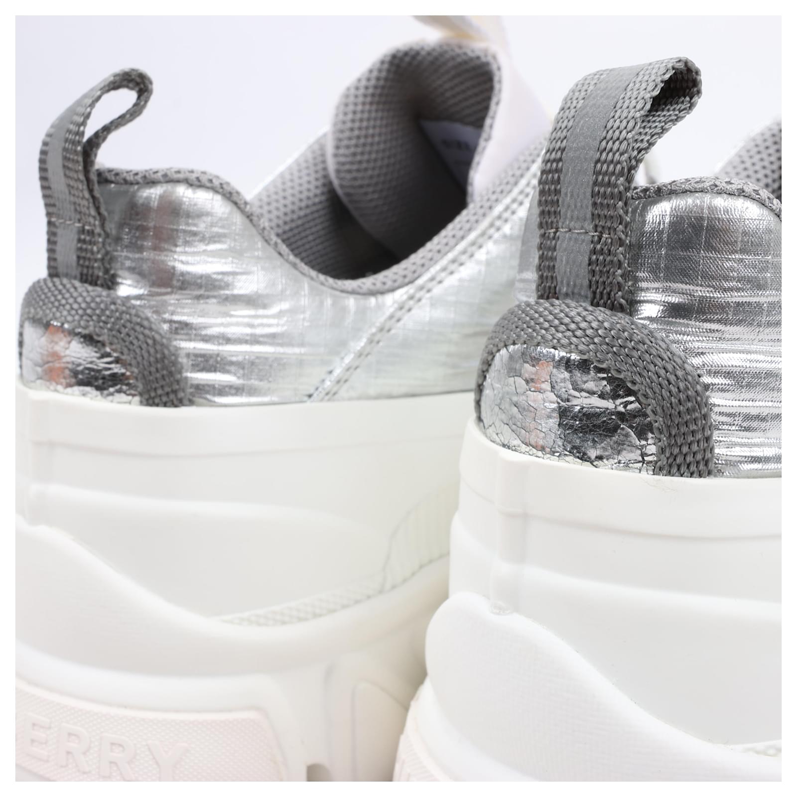 Burberry Arthur Leather x Fabric Sneakers 43 Silver x White Mesh