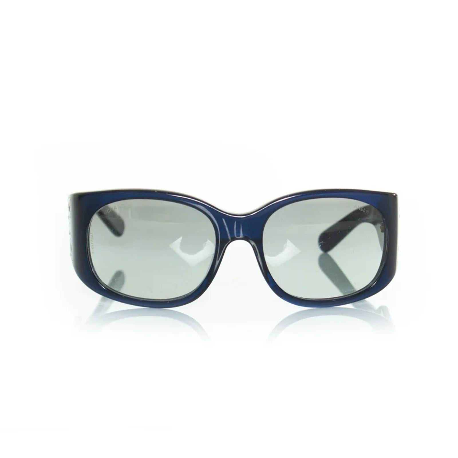 CHANEL Blue Patterned Sunglasses With Pearls CC Logo CHANEL Sunglasses: Rectangle Sunglasses, acetate & glass  main image 3