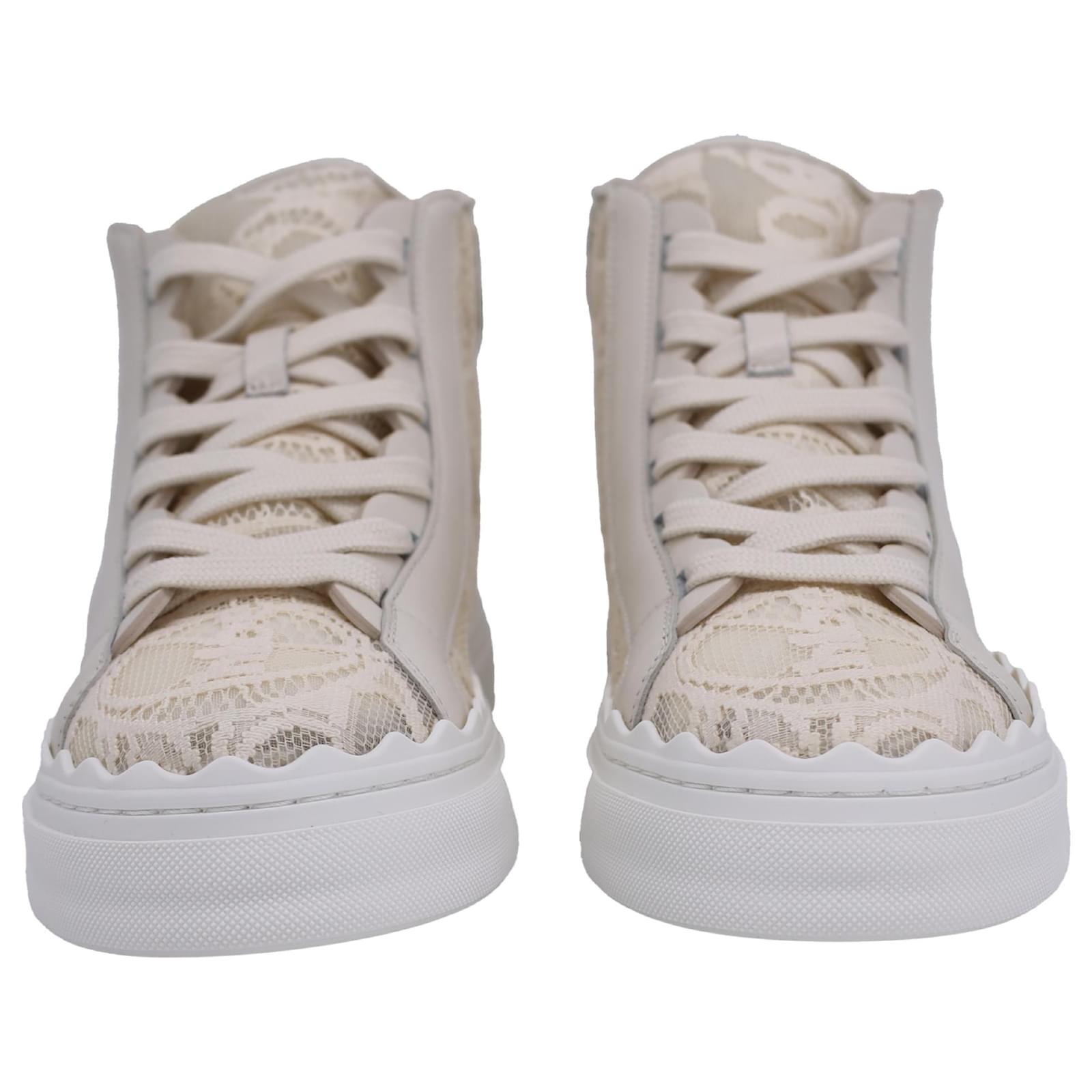 Chloé Lauren Lace High-Top Sneakers in Ecru Cotton White