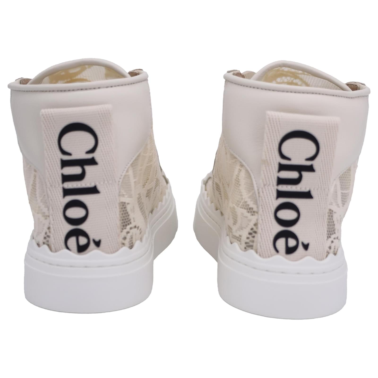 スニーカー CHLOE LAUREN HIGH-TOP SNEAKERS Chloé - Lauren Beige Lace High Top Sneaker | Mitchell Stores