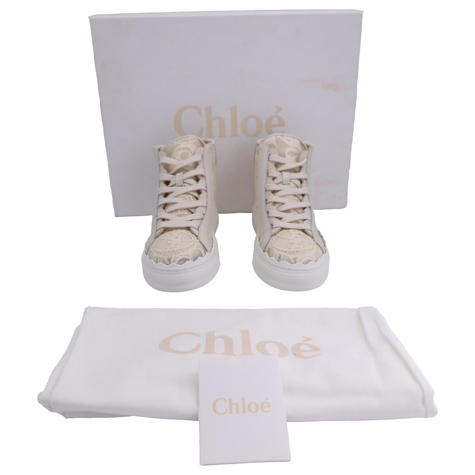 スニーカー CHLOE LAUREN HIGH-TOP SNEAKERS Chloé - Lauren Beige Lace High Top Sneaker | Mitchell Stores
