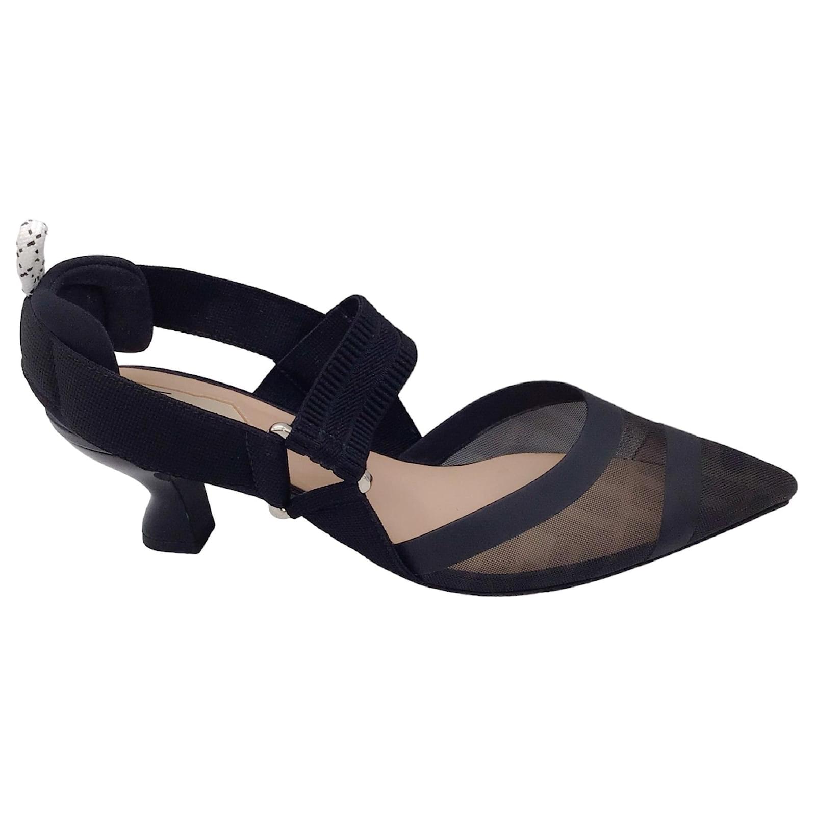 Fendi Black Colibri Mesh Slingback Pumps Leather ref.1427267